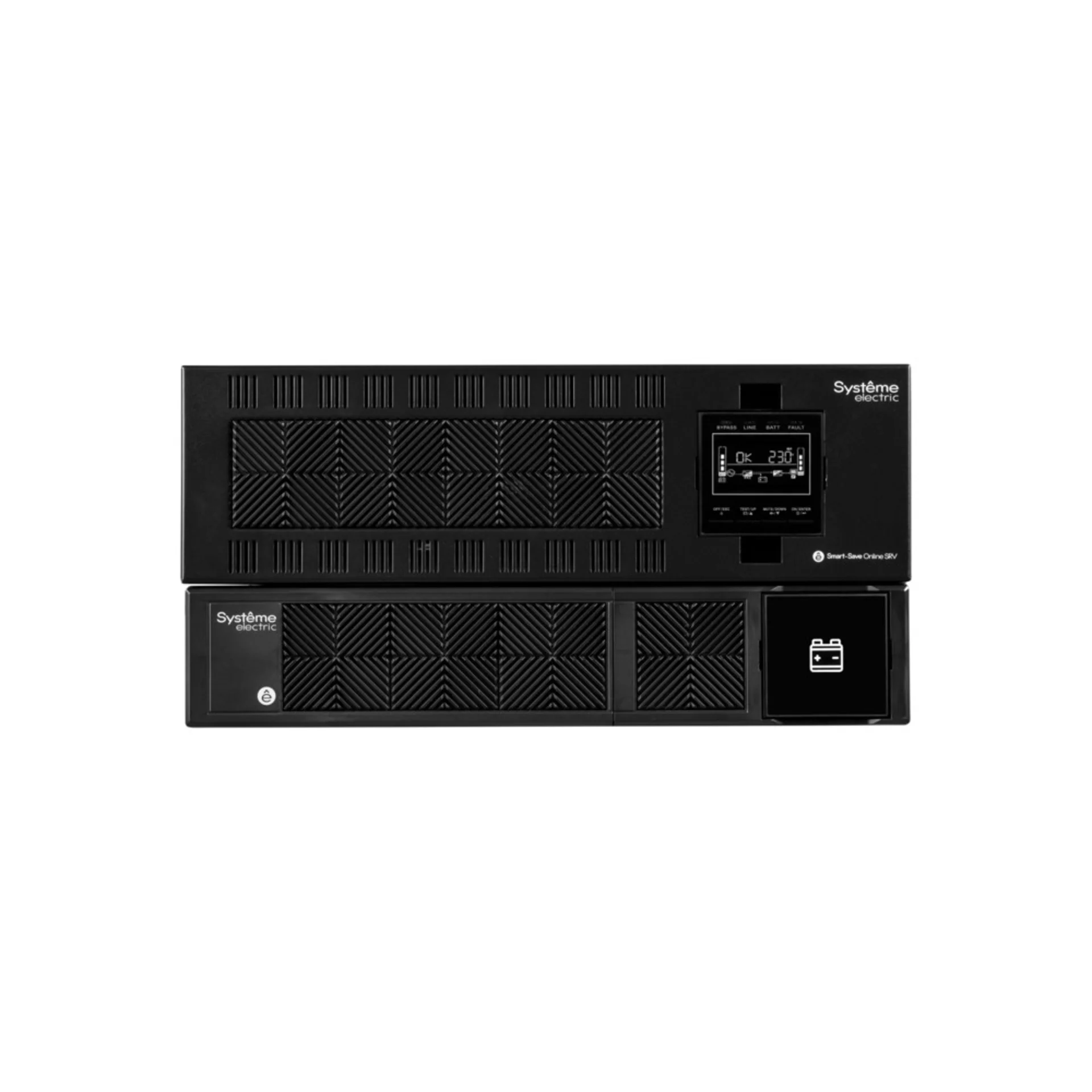 Smart-Save Online SRV Systeme Electric 10000 ВА, монтаж в стойку 5U, 230 В, 1:1, клеммный вход/выход, SmartSlot, LCD, USB, версия с возможностью увели