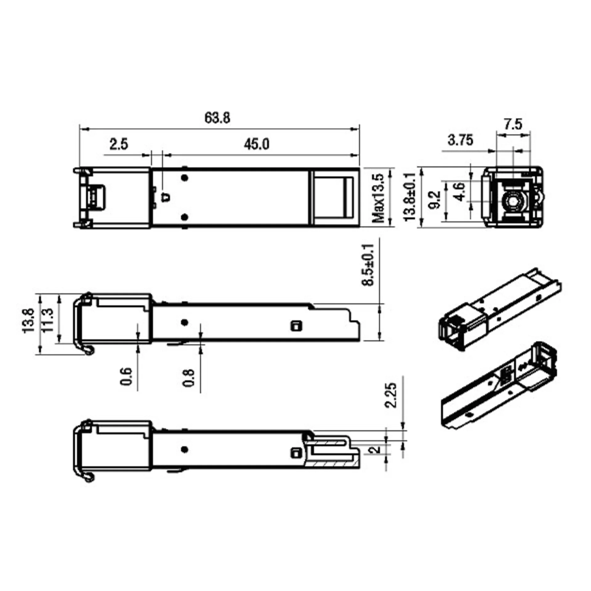 Оптический модуль SFP 2.5G WDM, дальность до 40км (18dB), 1550нм