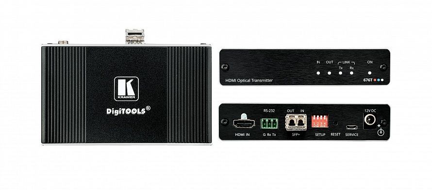 Передатчик сигнала HDMI и RS-232 по волоконно-оптическому кабелю для модулей SFP. Для работы требуются модули OSP-MM1 или OSP-SM10; поддержка 4К60 4:4:4 Kramer Electronics 676T