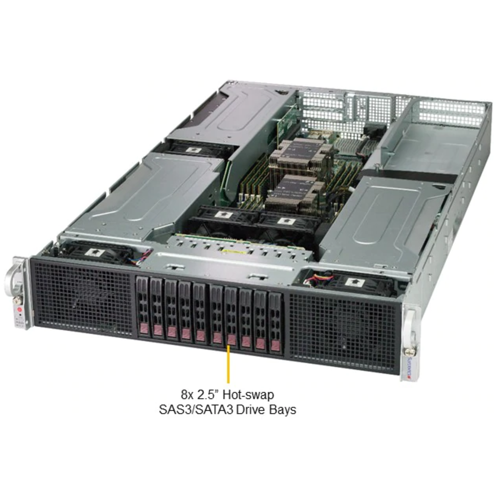 Платформа Supermicro 2U 2029GP-TR, до двух процессоров Intel Scalable, DDR4, 10x2,5" HDD SATA, 2 порта 1000Base-T, до шести графических ускорителей