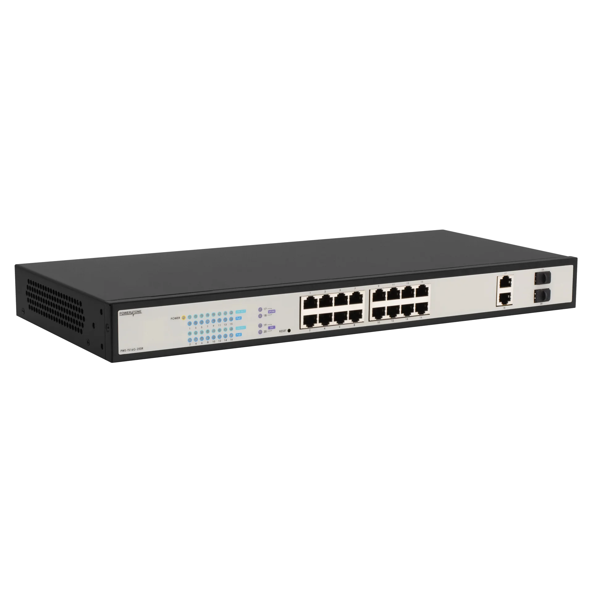 Управляемый гигабитный 16 портовый Web Smart PoE коммутатор POWERTONE PWS-TS16G-250R