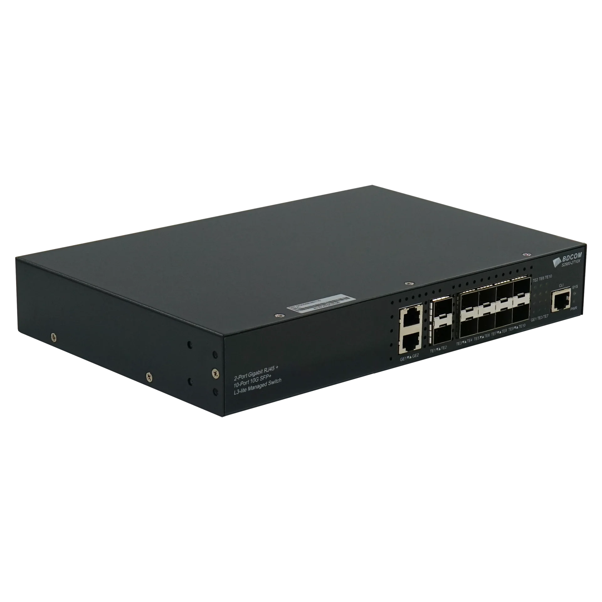 Управляемый коммутатор уровня 3 BDCOM S2900-2T10X, 2x 10/100/1000Base-T, 10x 1/10GE SFP+, ~220V AC