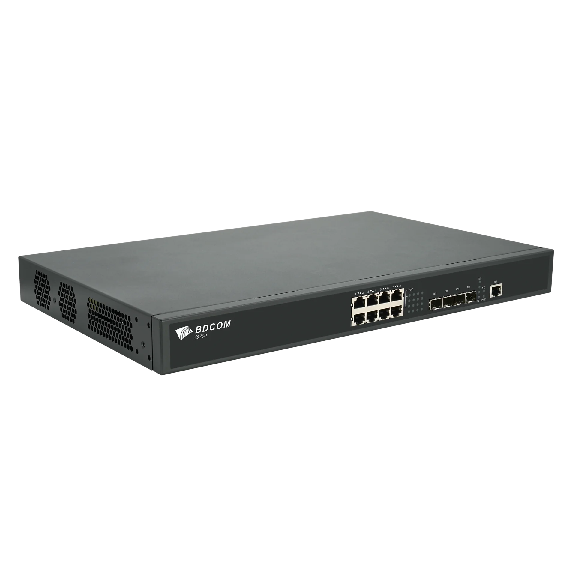 Управляемый коммутатор уровня 3 BDCOM S5700-8EP4X-370, 8x 2.5GBASE-Т PoE 802.3af/at/bt до 370W, 4x 1/10GE SFP+, 220V AC