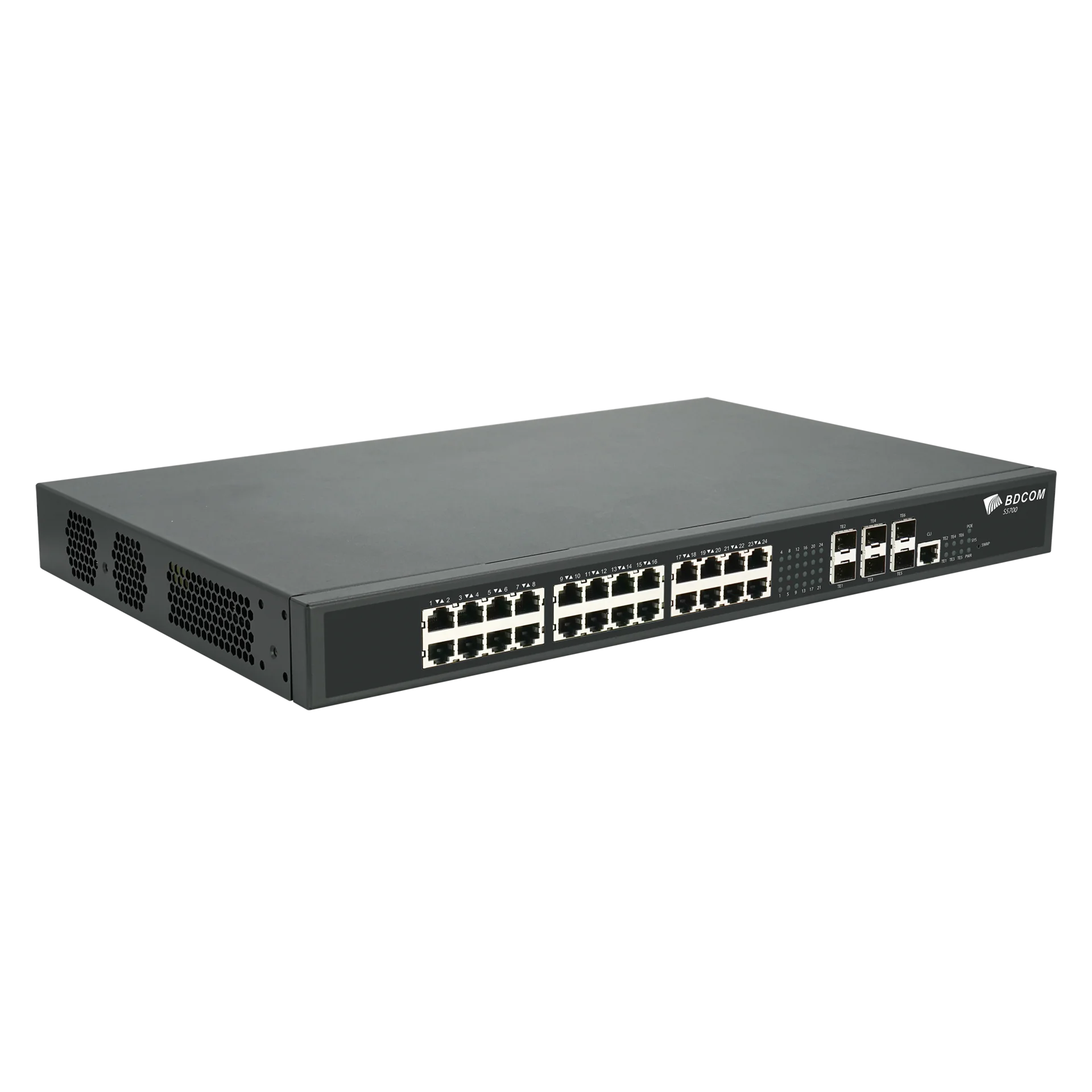 Управляемый коммутатор уровня 3 BDCOM S5700-24EP6X, 8x 2.5GBASE-Т PoE 802.3af/at/bt, 16x 2.5GBASE-Т PoE 802.3af/at, бюджет PoE до 740W, 6x 1/10GE SFP+