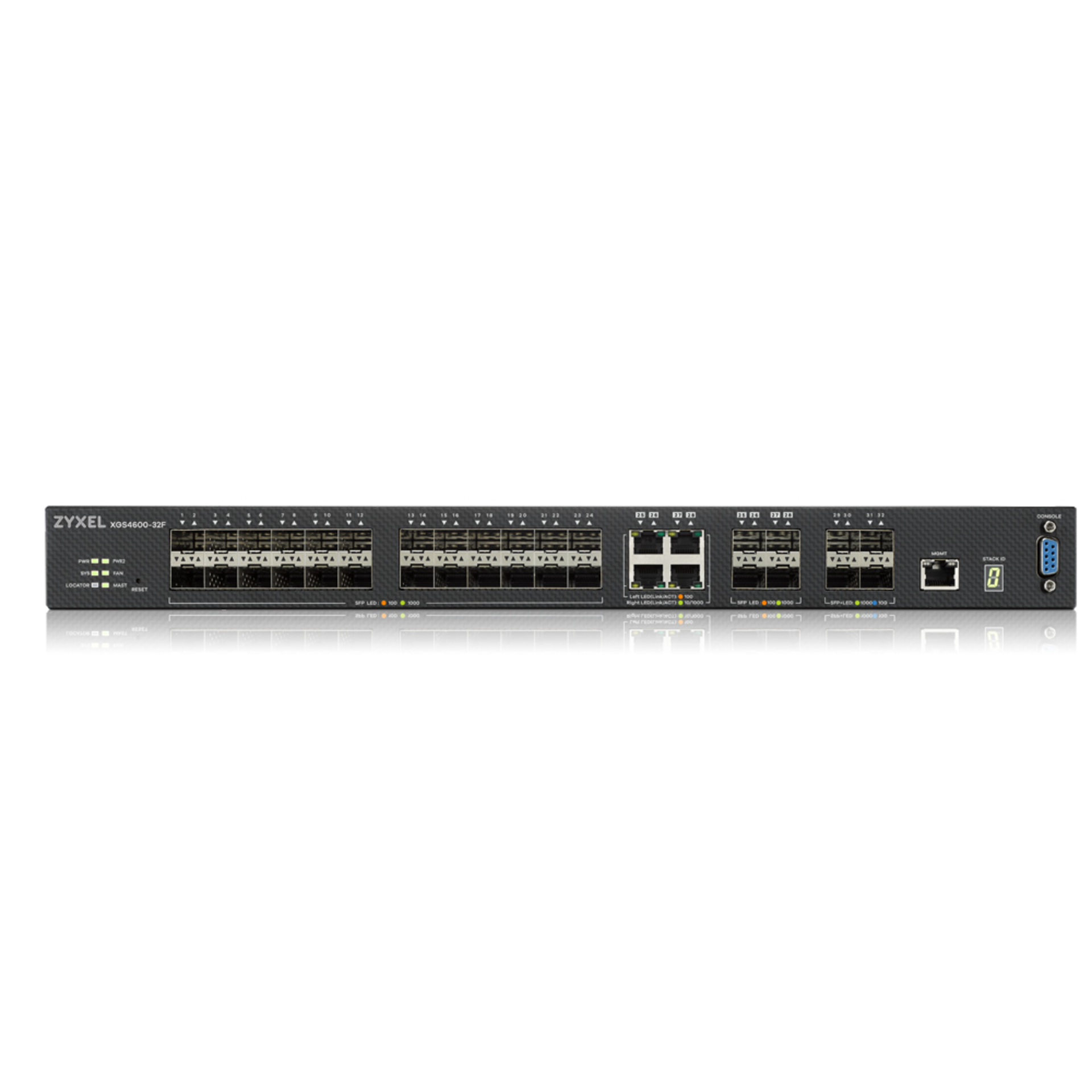 Коммутатор ZYXEL XGS4600-32F L3 Managed Switch, 24 port Gig SFP, 4 dual pers.  and 4x 10G SFP+, stackable, dual PSU