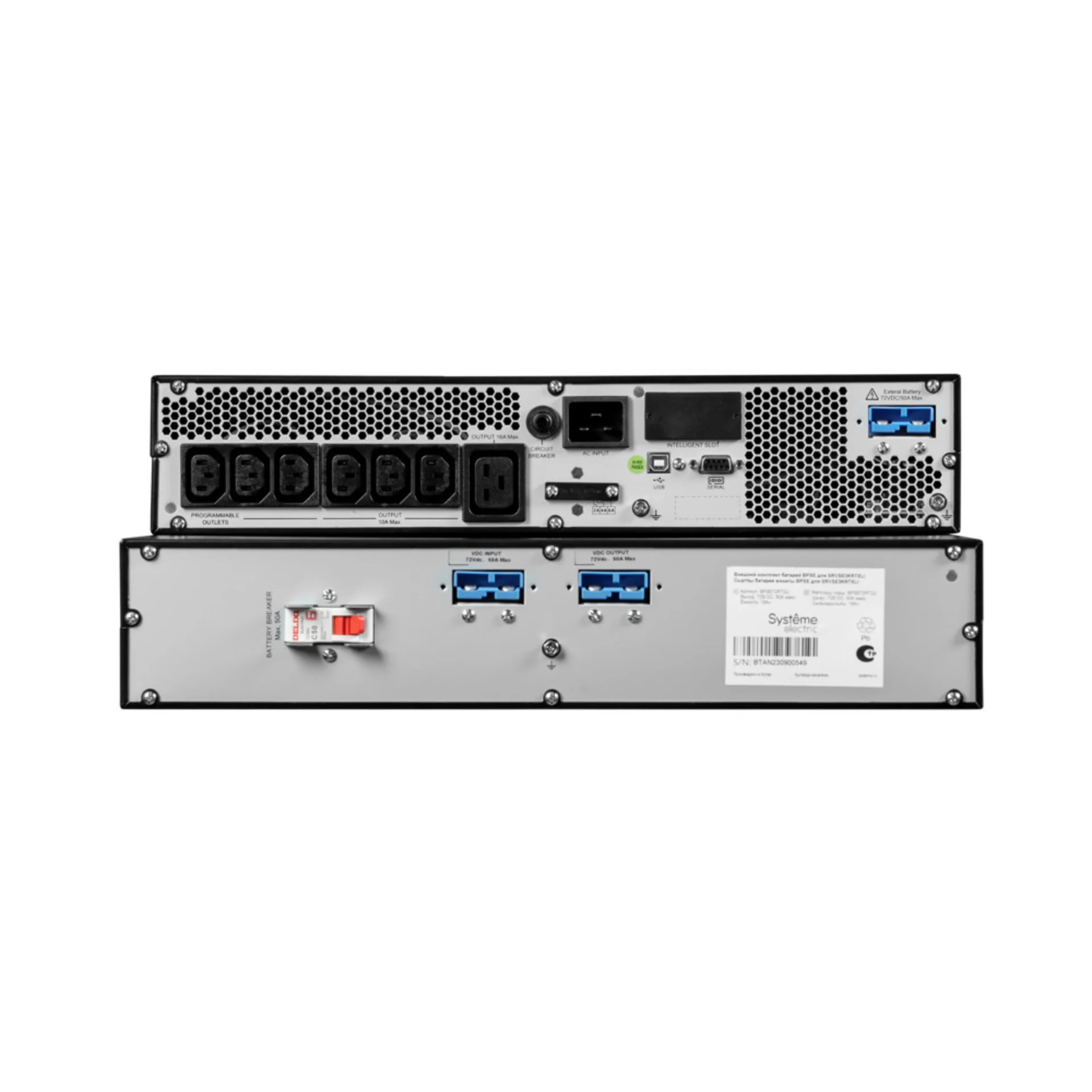 Источник бесперебойного питания Systeme Electric Smart-Save Online SRV 3000 ВА, конвертируемый форм-фактор 4U, 230 В, 6 розеток IEC C13 + 1хС19, S