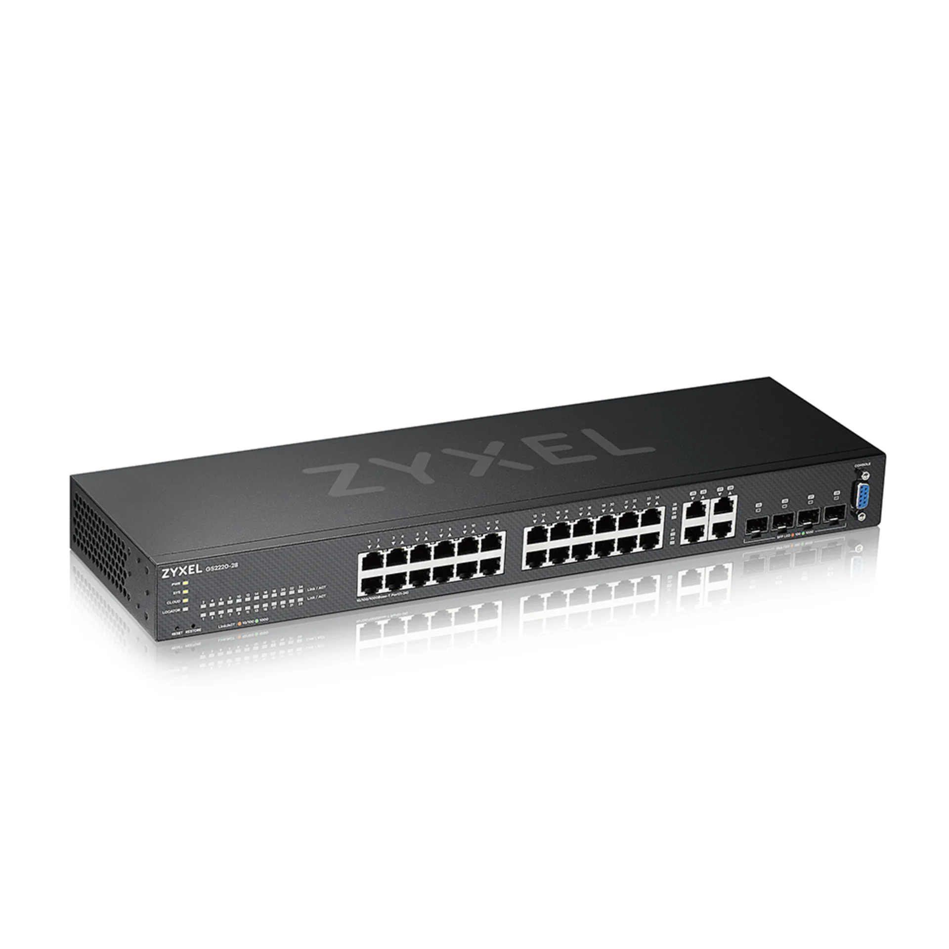 Коммутатор ZYXEL NebulaFlex Pro GS2220-28 Hybrid L2 Switch, rack 19 ", 24xGE, 4xCombo (SFP / RJ-45), silent, standalone / cloud management