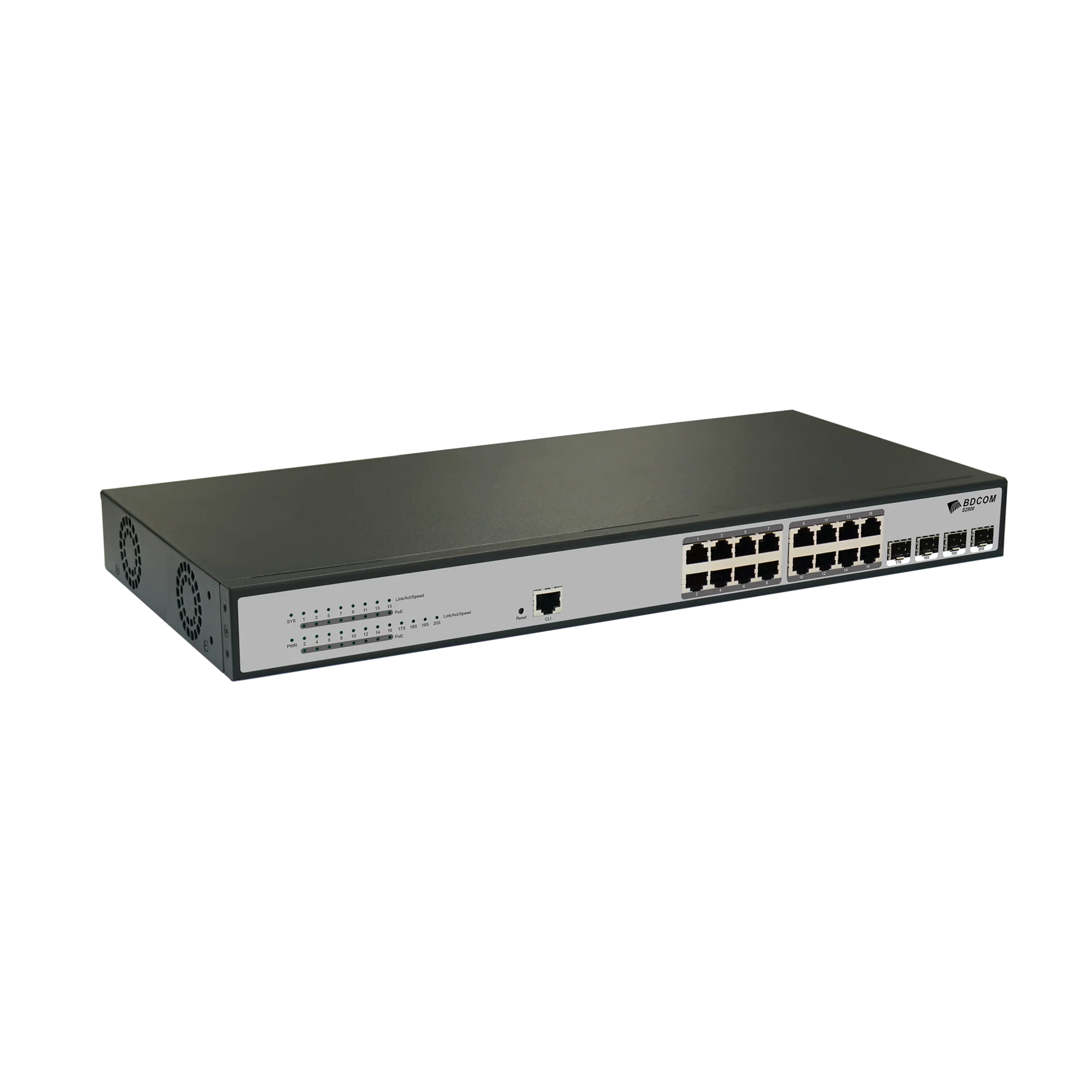 Управляемый PoE коммутатор уровня 2 BDCOM S2500-16P4S, 16x 10/100/1000Base-T PoE 802.3af/at до 240W, 4x 100/1000Base-X (SFP), 220V AC
