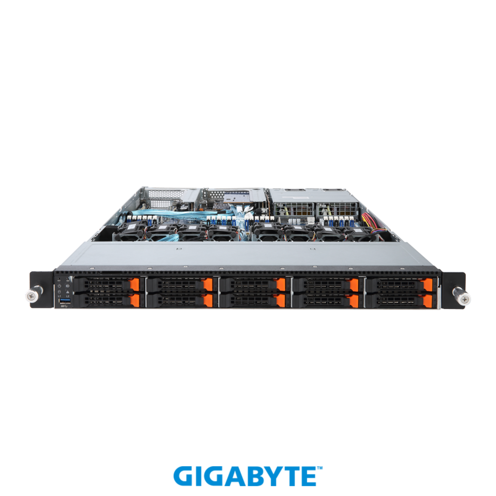 Платформа Gigabyte 1U R181-NA0, До двух процессоров Intel  Xeon Scalable Gen2, DDR4, 10x2,5" U.2 NVMe, 2x1000Base-T