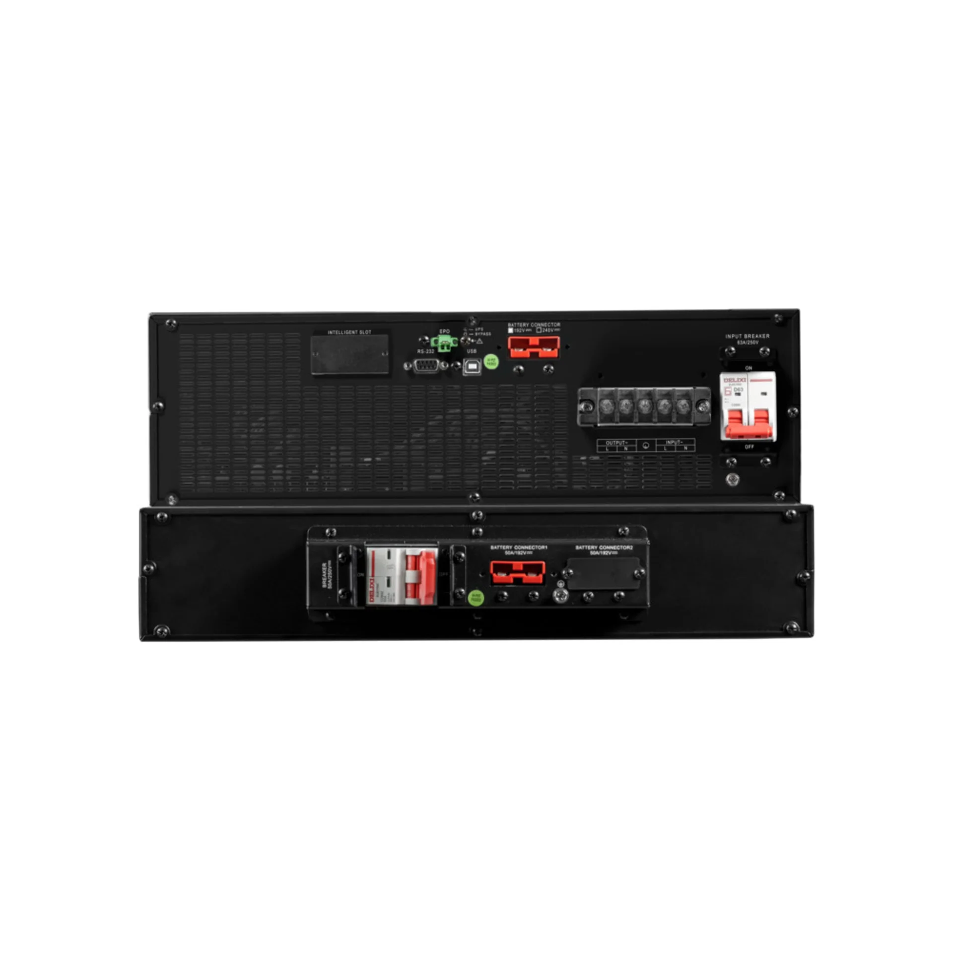 Smart-Save Online SRV Systeme Electric 10000 ВА, монтаж в стойку 5U, 230 В, 1:1, клеммный вход/выход, SmartSlot, LCD, USB, версия с возможностью увели