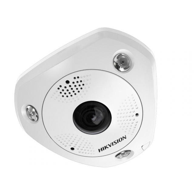 Миникупольная  IP-камера  "рыбий глаз" DS-2CD6362F-IVS, 6Мп,1.2мм,12V/PoE,ИК подсветка до 15м, объектив Fish Eye,встроенный микрофон.