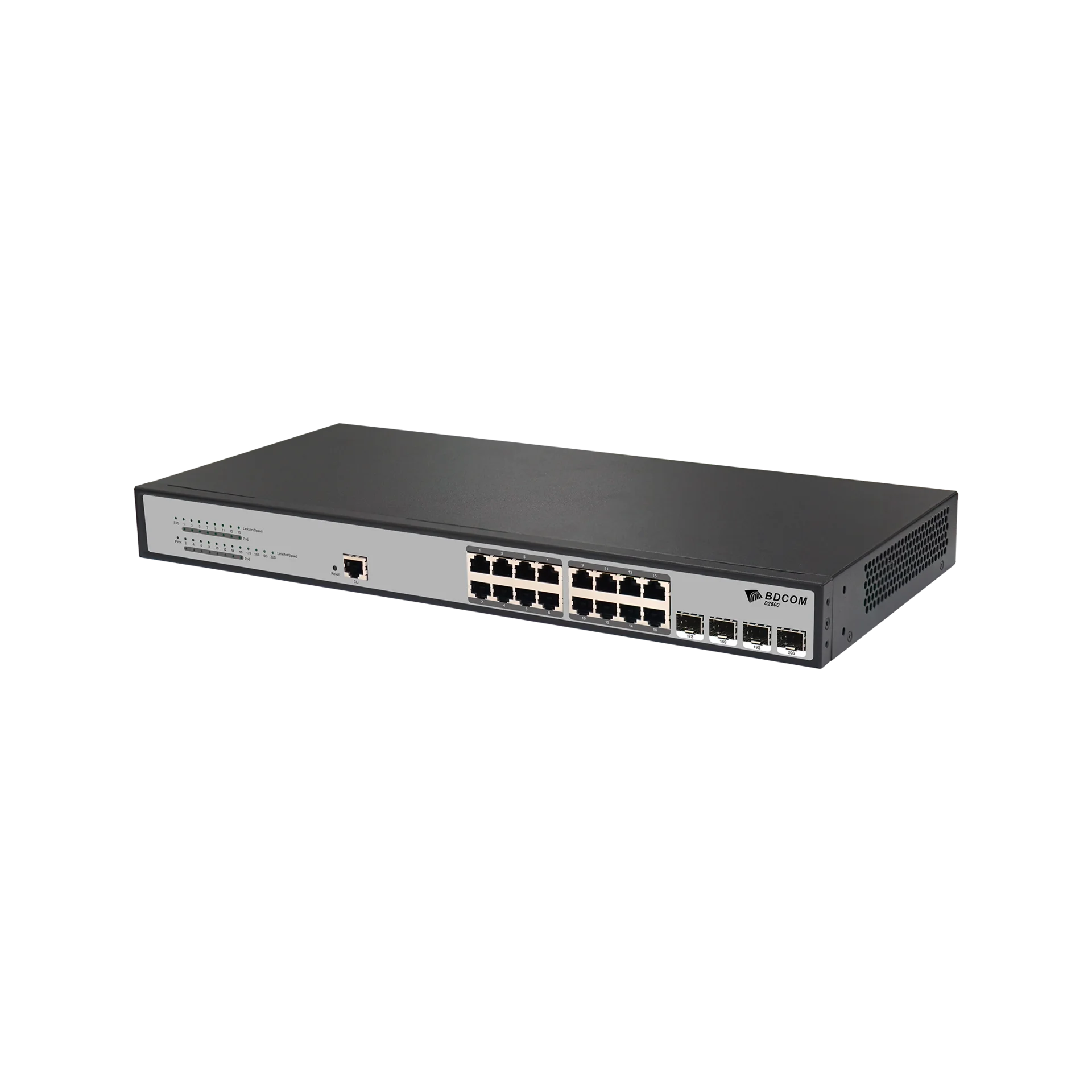 Управляемый PoE коммутатор уровня 2 BDCOM S2500-16P4S, 16x 10/100/1000Base-T PoE 802.3af/at до 240W, 4x 100/1000Base-X (SFP), 220V AC