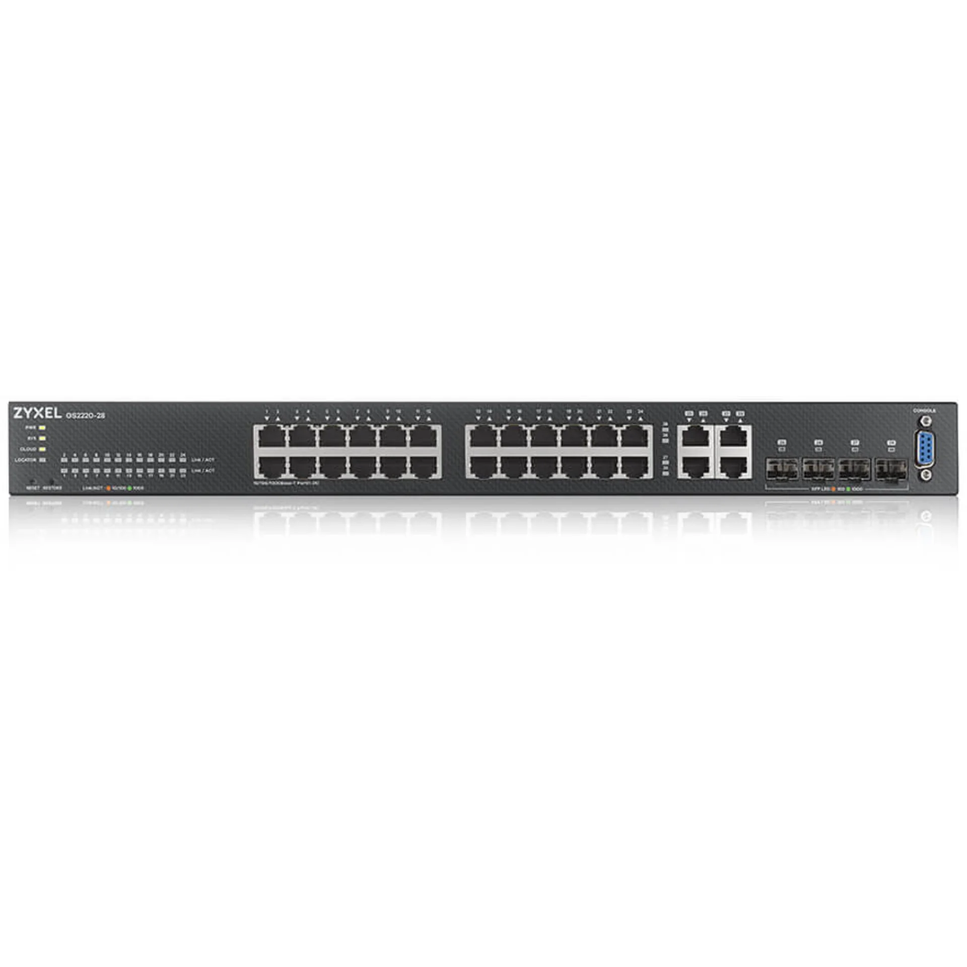 Коммутатор ZYXEL NebulaFlex Pro GS2220-28 Hybrid L2 Switch, rack 19 ", 24xGE, 4xCombo (SFP / RJ-45), silent, standalone / cloud management