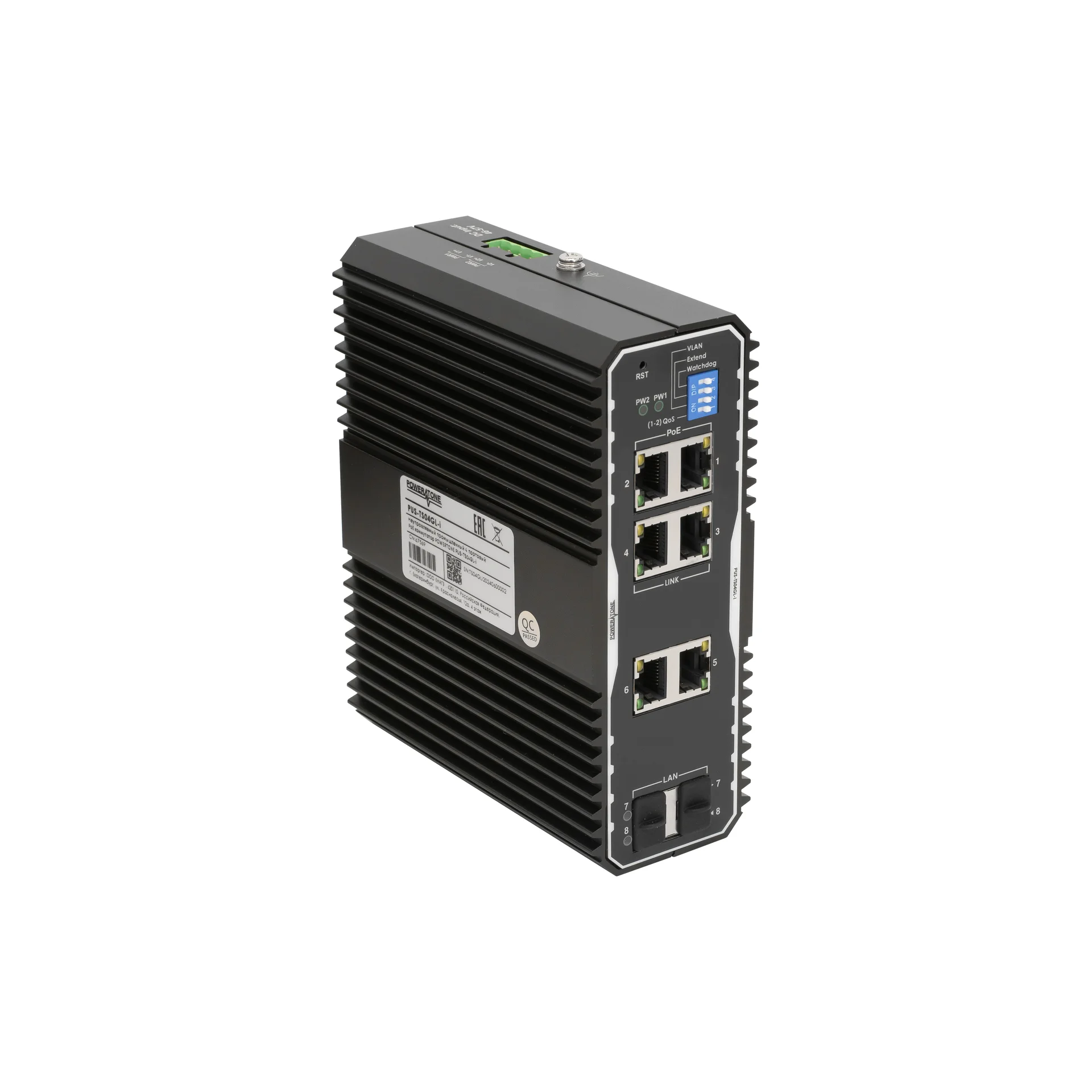 Неуправляемый промышленный 4 портовый PoE коммутатор POWERTONE PUS-TS04GL-i