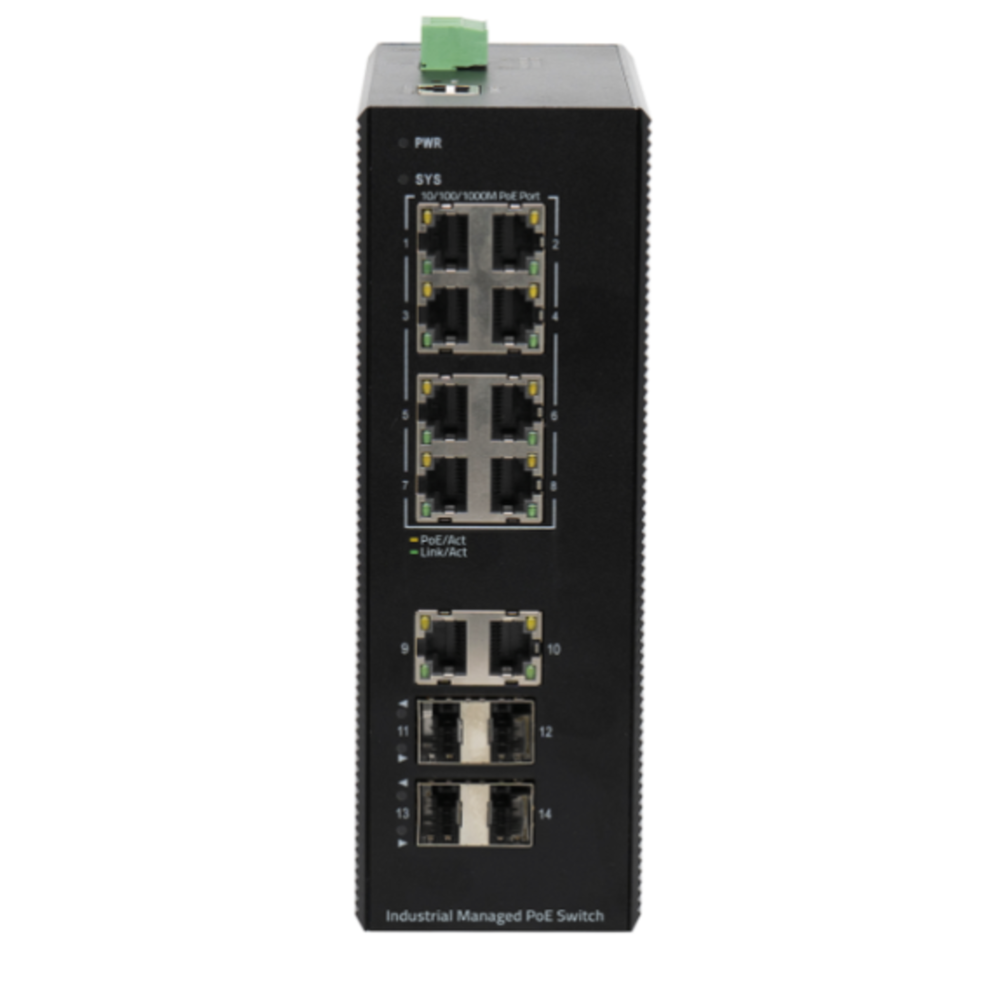 Промышленный управляемый PoE коммутатор L2+, 8 порта GE PoE 240W + 2 порта uplink GE SFP