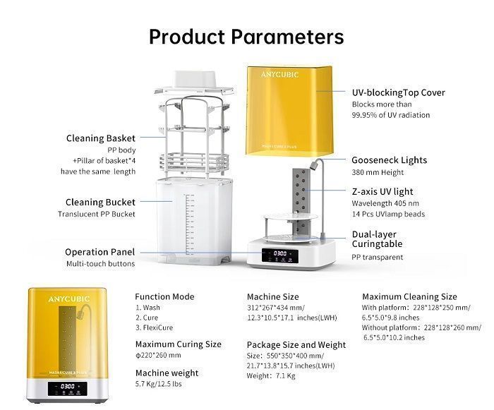 Полимеризационная камера (УФ-камера) и Мойка Anycubic Wash and Cure 3 Plus
