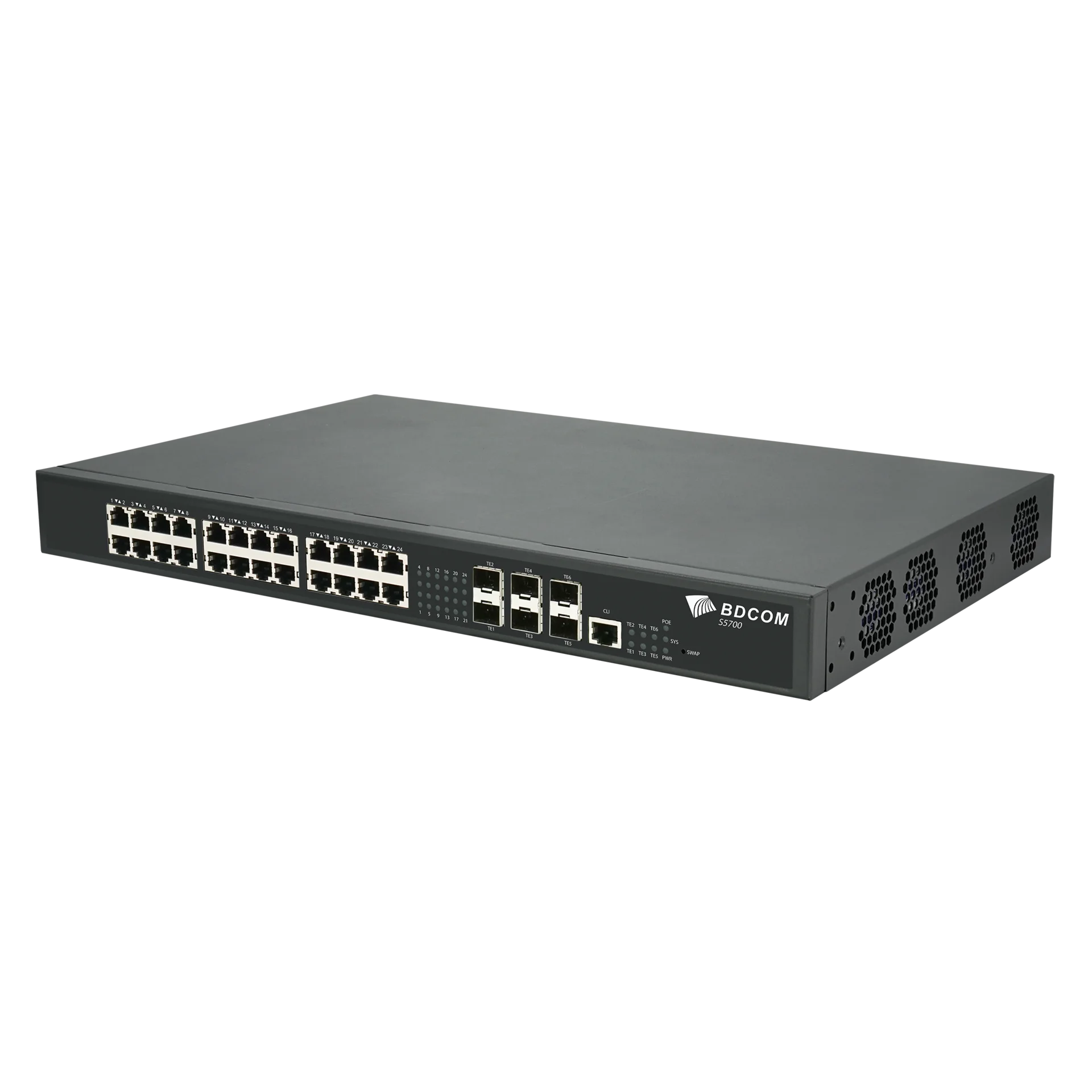 Управляемый коммутатор уровня 3 BDCOM S5700-24EP6X, 8x 2.5GBASE-Т PoE 802.3af/at/bt, 16x 2.5GBASE-Т PoE 802.3af/at, бюджет PoE до 740W, 6x 1/10GE SFP+
