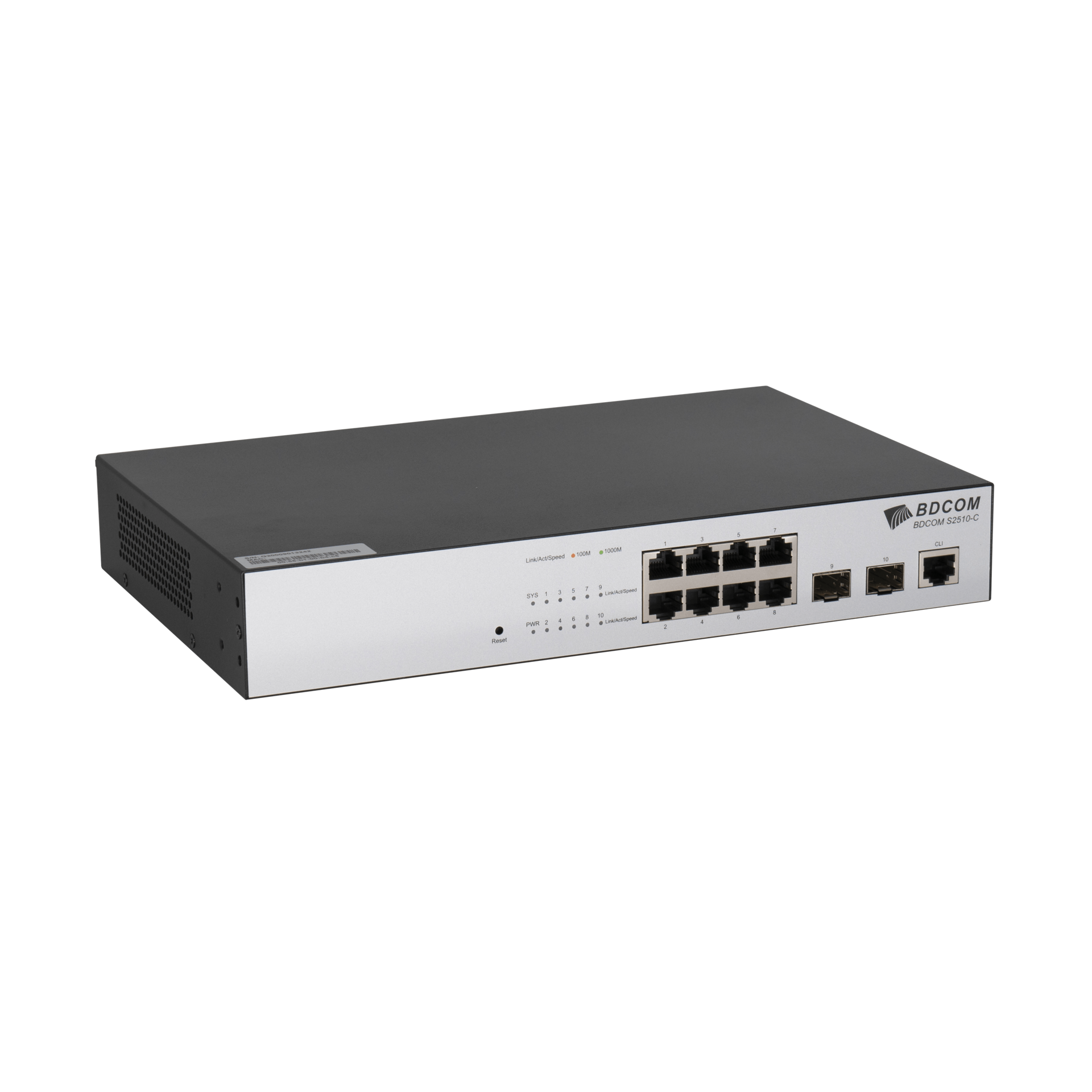 Управляемый коммутатор уровня 2 BDCOM S2510-C, 8x 10/100/1000Base-T, 2x 100/1000BASE-X (SFP), 220VAC 