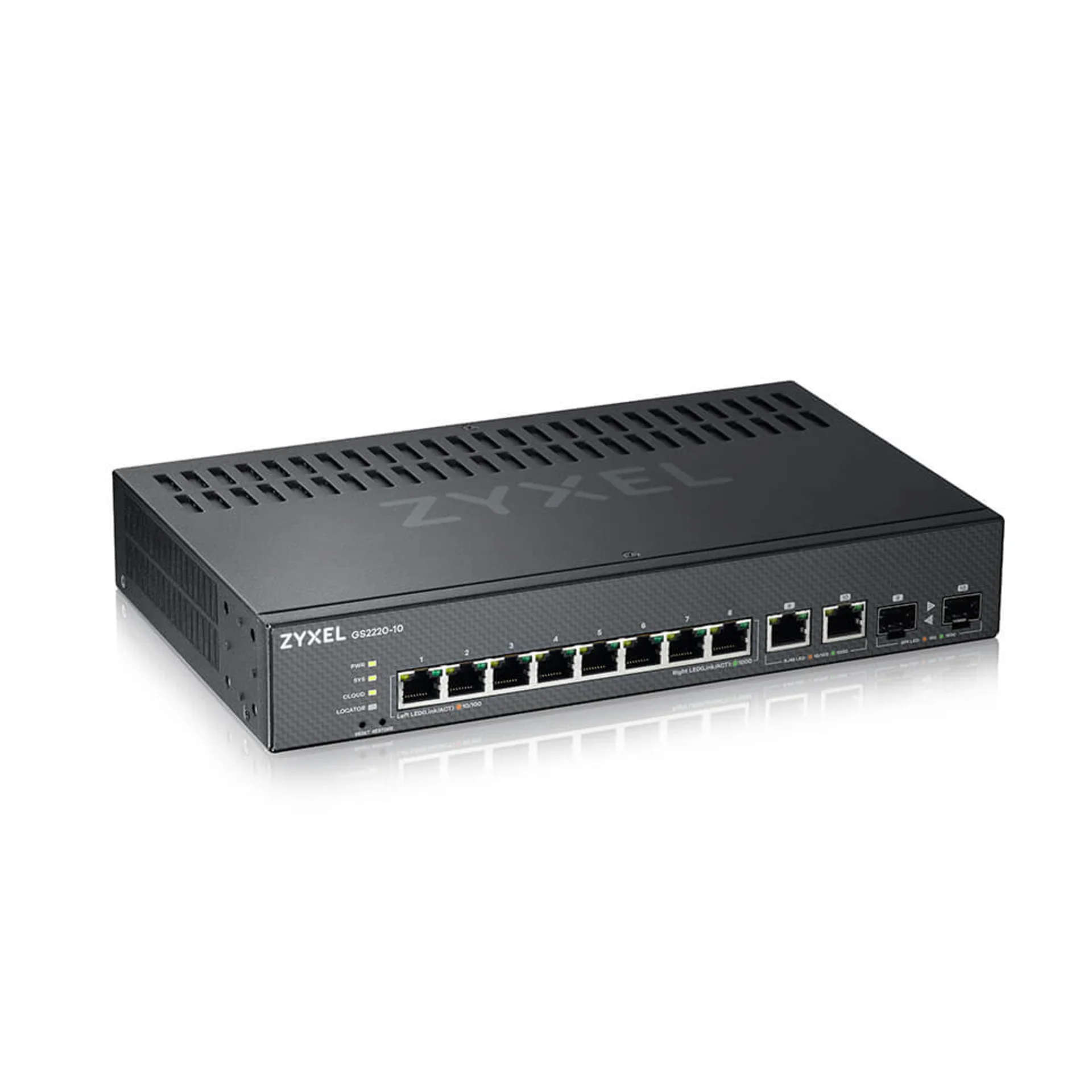 Коммутатор ZYXEL NebulaFlex Pro GS2220-10HP Hybrid L2 PoE+ Switch, 19 "rack, 8xGE PoE+, 2xCombo (SFP / RJ-45), 180W PoE Budget, Standalone / Cloud Man