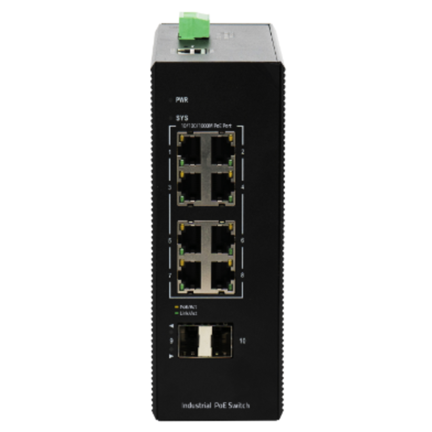 Промышленный управляемый PoE коммутатор L2+, 8 порта GE PoE 240W + 2 порта uplink GE SFP