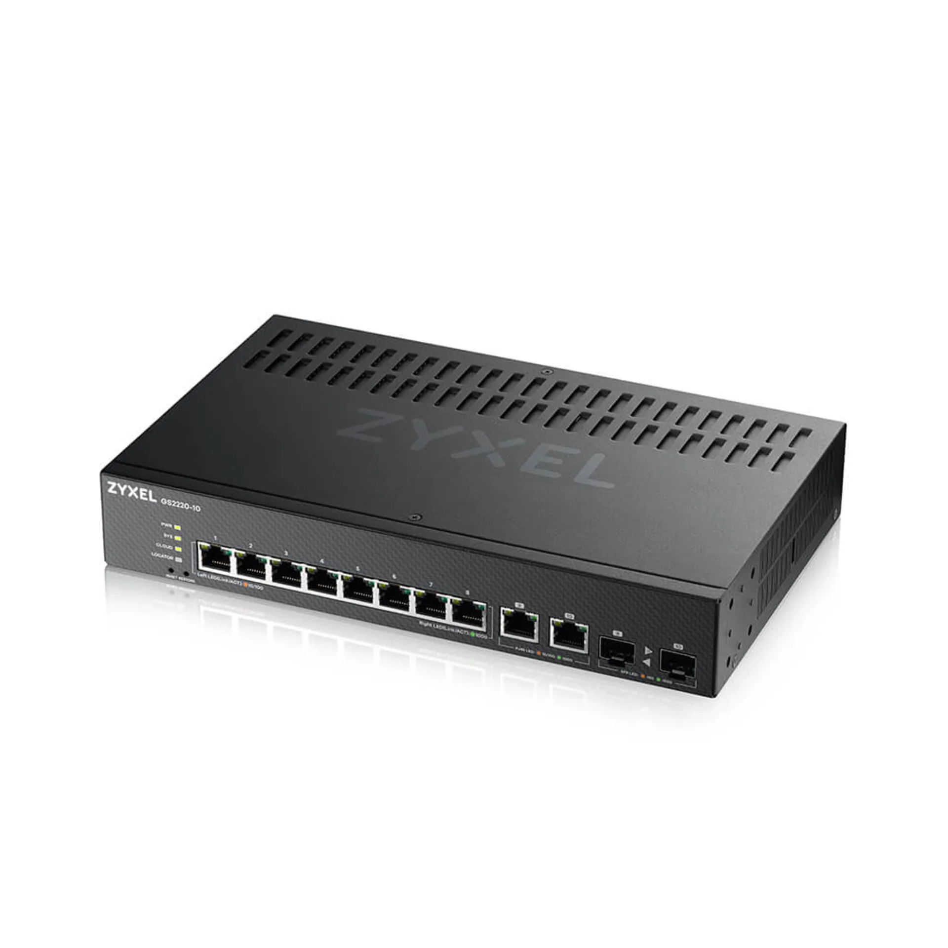 Коммутатор ZYXEL NebulaFlex Pro GS2220-10HP Hybrid L2 PoE+ Switch, 19 "rack, 8xGE PoE+, 2xCombo (SFP / RJ-45), 180W PoE Budget, Standalone / Cloud Man