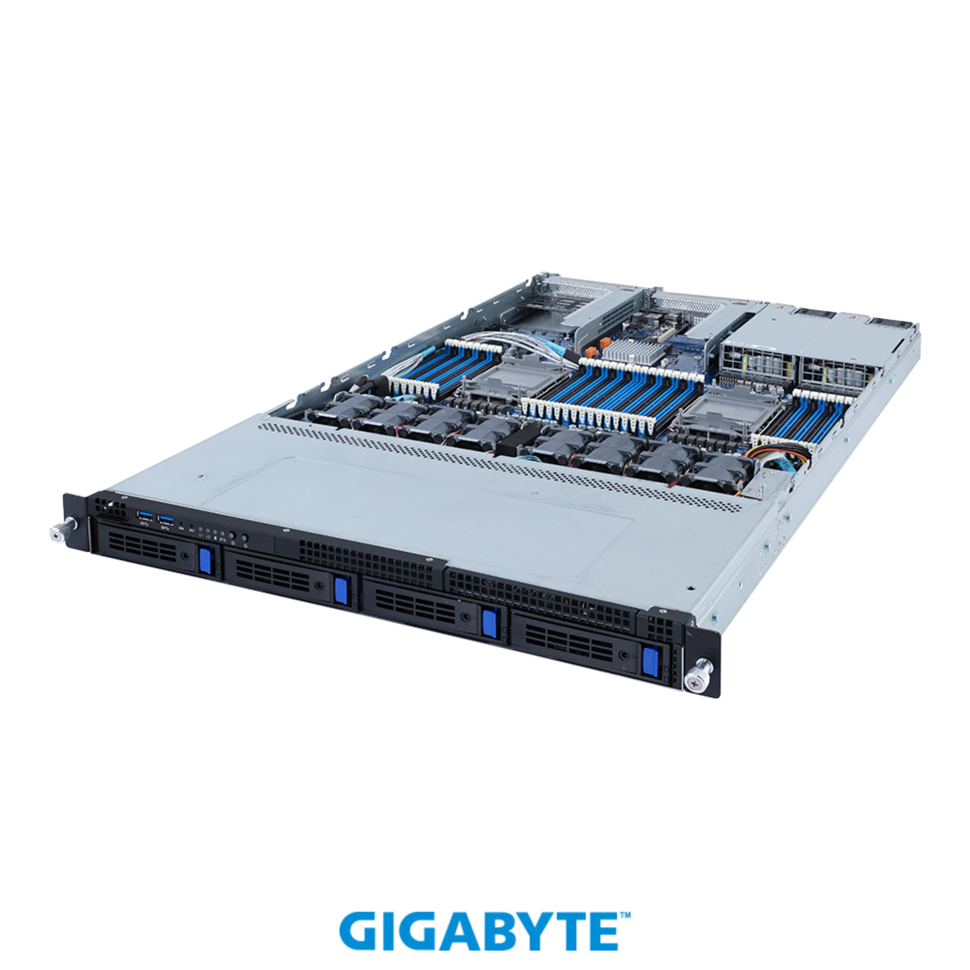 Платформа Gigabyte 1U R182-340, До двух процессоров Intel  Xeon Scalable Gen3, DDR4, 4x3,5" HDD SATA, 2x1000Base-T