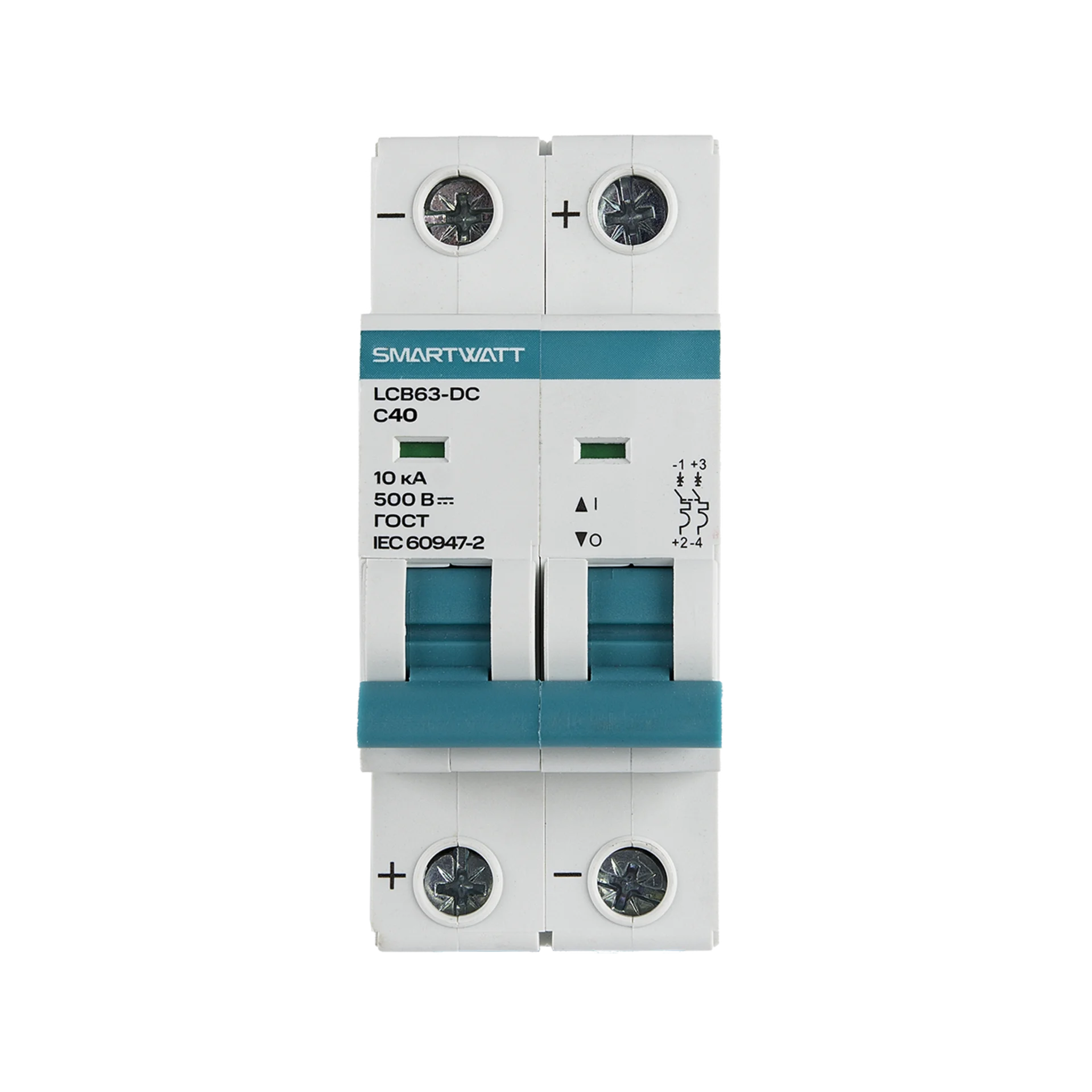 Модульный автоматический выключатель SMARTWATT PDE LCB63H-DC-C40/2, 40 А, 2P, кривая C, 10 кА