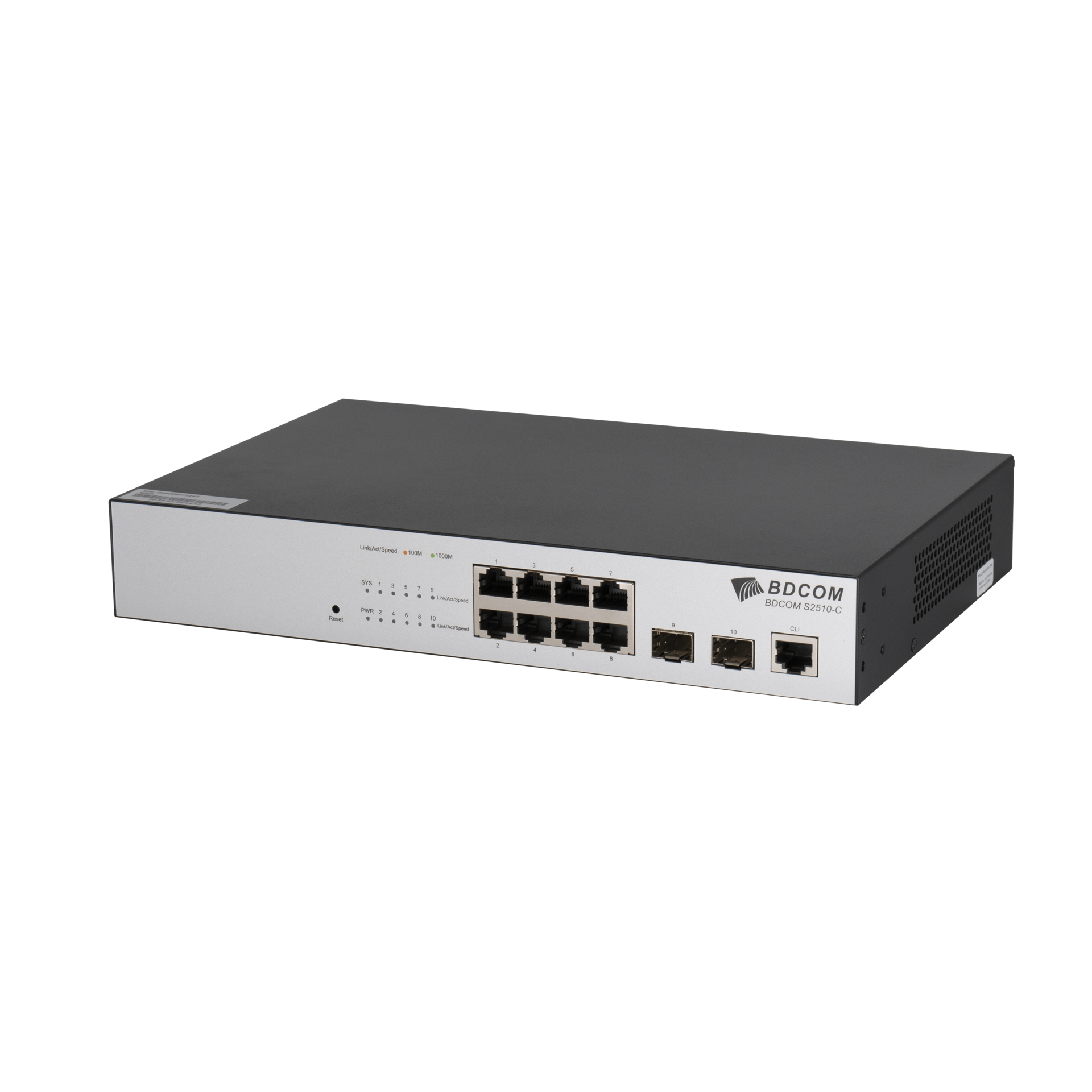 Управляемый коммутатор уровня 2 BDCOM S2510-C, 8x 10/100/1000Base-T, 2x 100/1000BASE-X (SFP), 220VAC 