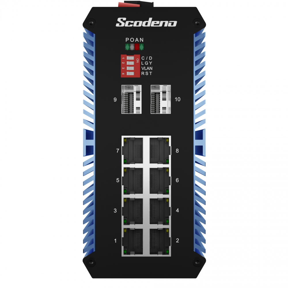 Промышленный PoE коммутатор Scodeno XPTN-9000-65-2GX8GP-X 2x1000 Base-X, 8x10/100/1000 Base-T