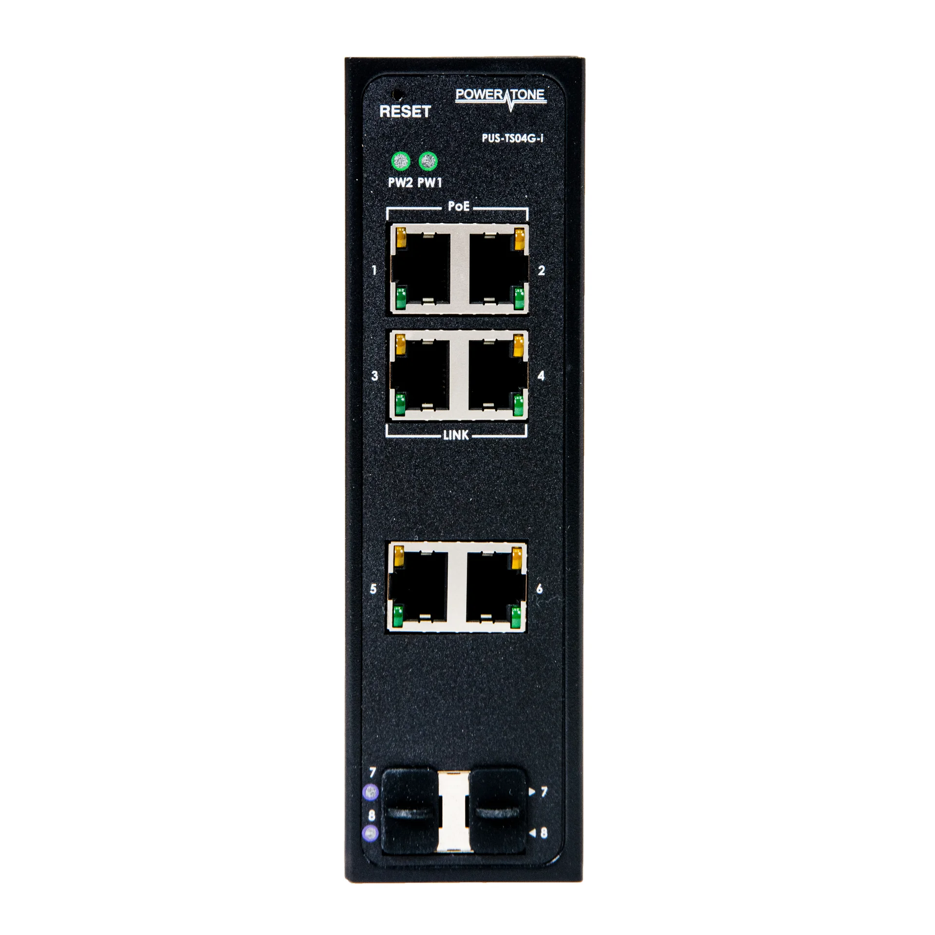 Неуправляемый промышленный 4 портовый PoE коммутатор POWERTONE PUS-TS04G-i