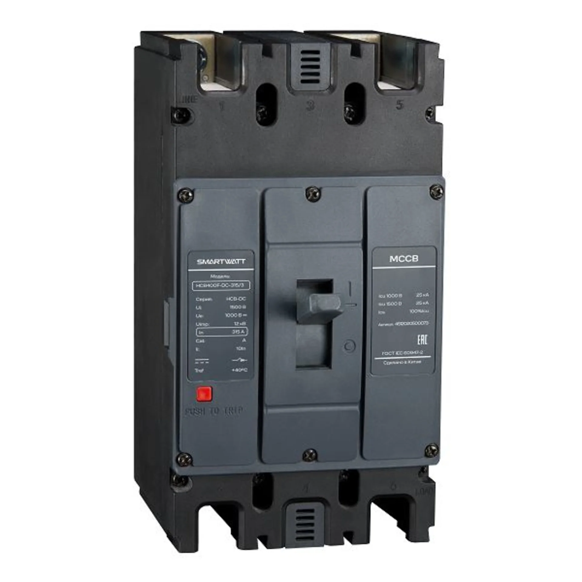 Автоматический выключатель в литом корпусе SMARTWATT PDE HCB400F-DC-315/3, 315 А, 3P, 30 кА