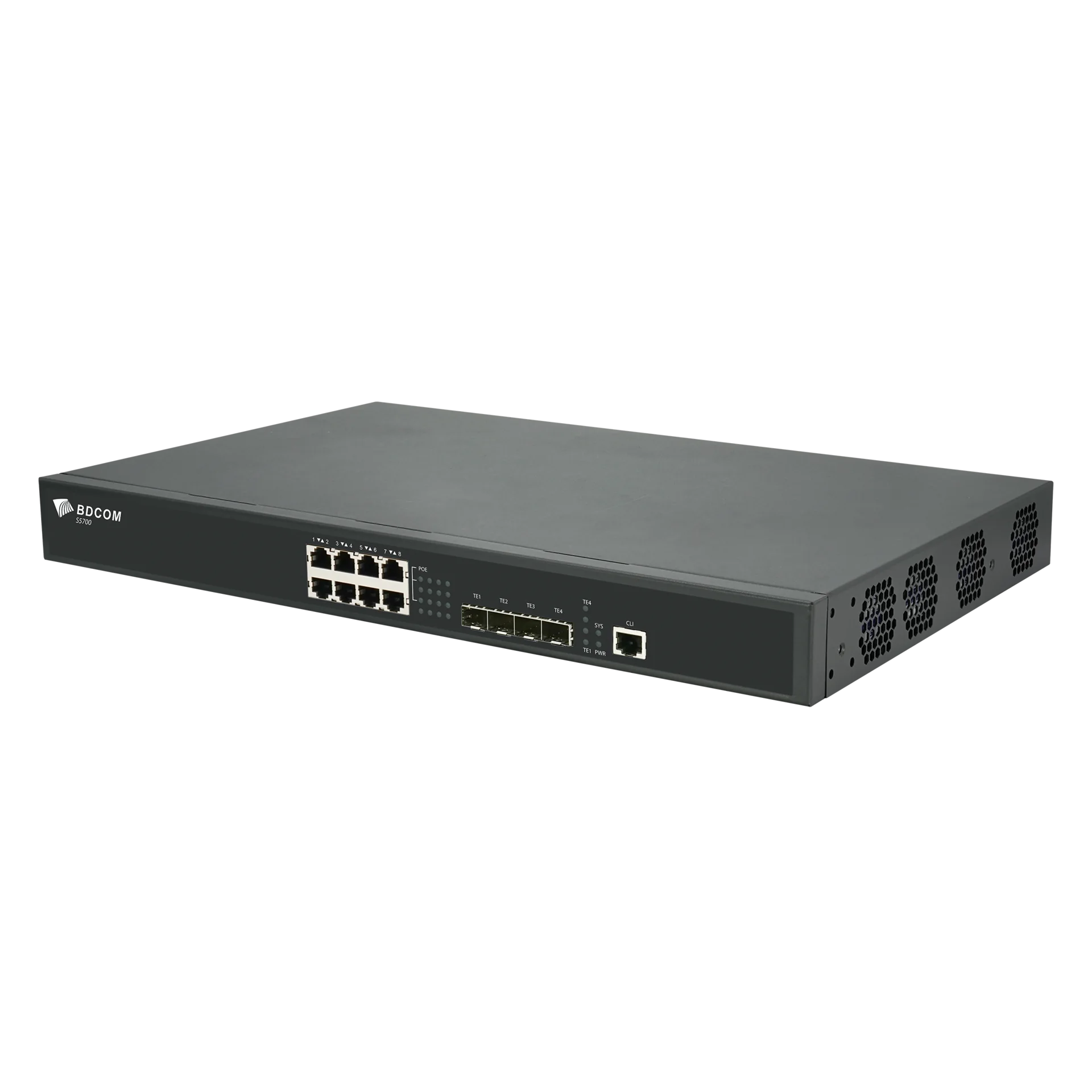 Управляемый коммутатор уровня 3 BDCOM S5700-8EP4X, 8x 2.5GBASE-Т PoE 802.3af/at/bt до 370W, 4x 1/10GE SFP+, ~220V AC