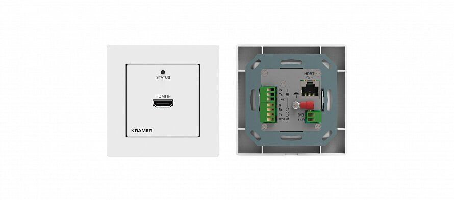 Передатчик HDMI, RS-232, ИК по витой паре HDBaseT; поддержка 4К60 4:2:0, PoE, исполнение в виде настенной панели, цвет черный/белый, вариант США Kramer Electronics WP-789T/US-D(W/B)