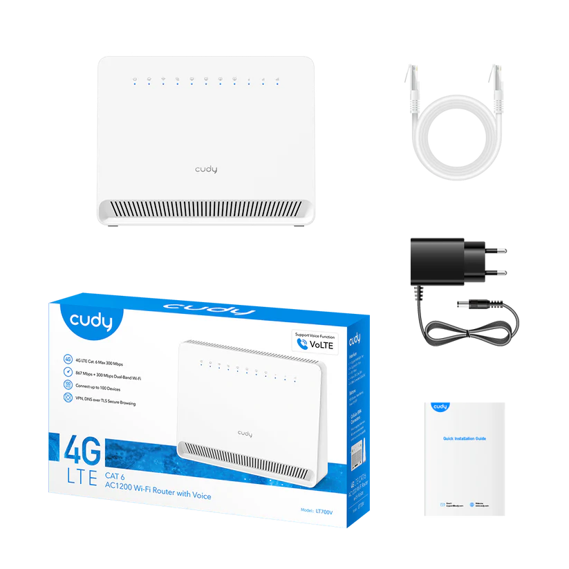 Роутер CUDY T700V Wi-Fi AC1200 с поддержкой 4G Cat 6 и голосовой связью