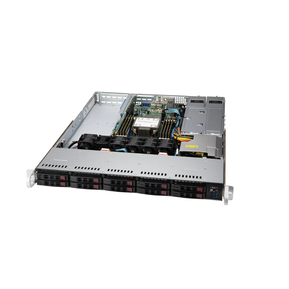 Платформа Supermicro 1U SYS-110P-WTR, До одного процессора Intel Xeon Scalable, DDR4, 10x2,5" HDD SATA, 2x10GBase-T