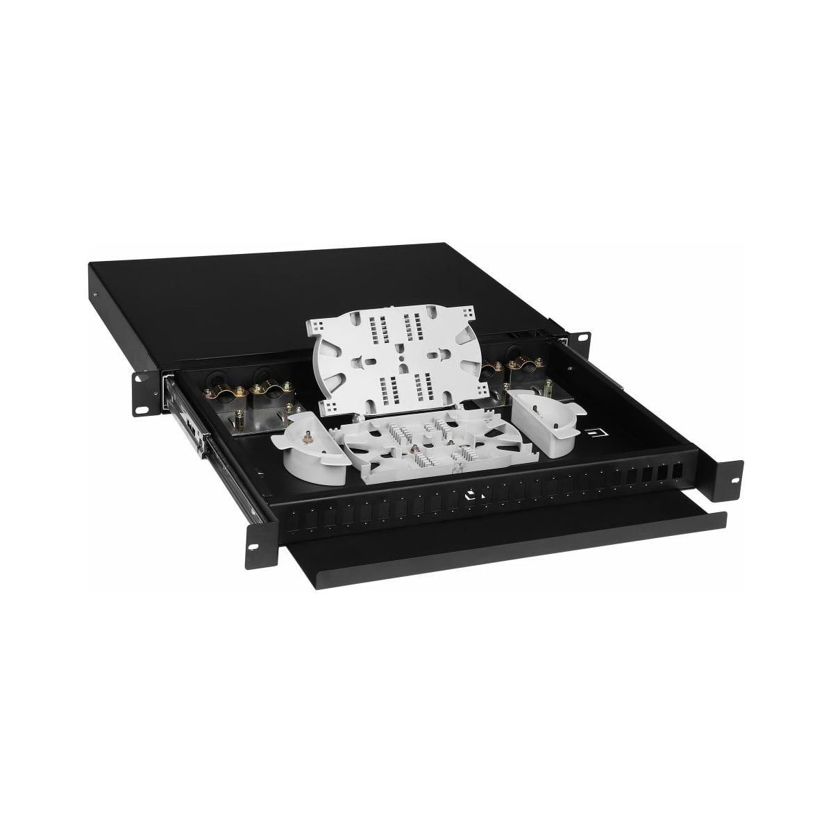 Кросс оптический LANMASTER LAN-FOBM-RMS-24SC 19" металлический, 1U на  24 адаптера SC, выдвижной