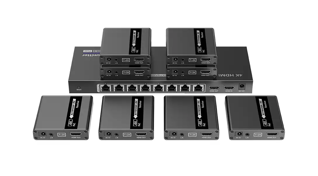 Удлинитель-разветвитель Lenkeng LKV728P 1×8 HDMI по витой паре, FullHD, до 70 м