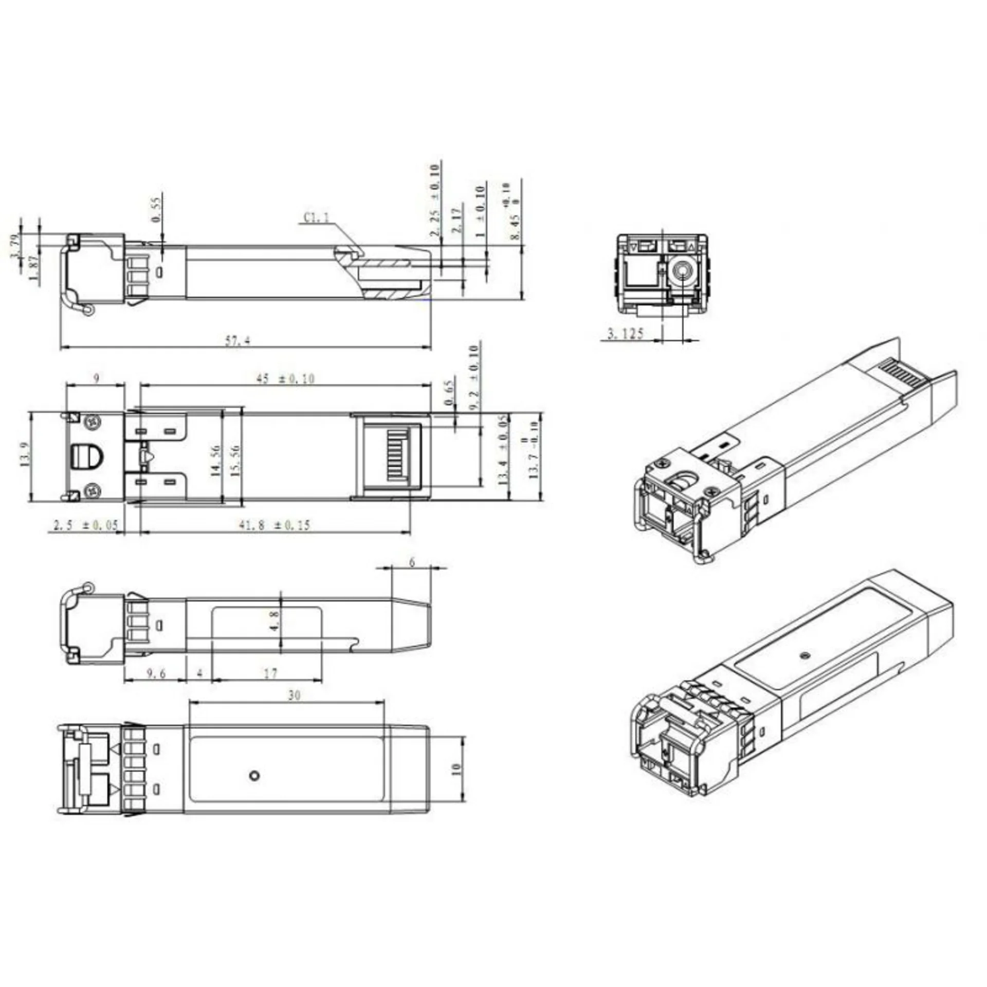  Оптический модуль SFP+ WDM, дальность до 20км (12dB), 1270нм