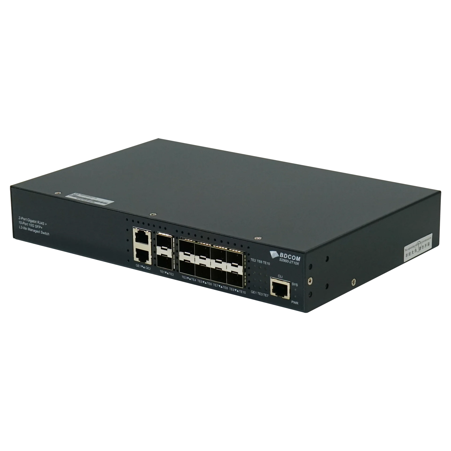 Управляемый коммутатор уровня 3 BDCOM S2900-2T10X, 2x 10/100/1000Base-T, 10x 1/10GE SFP+, ~220V AC