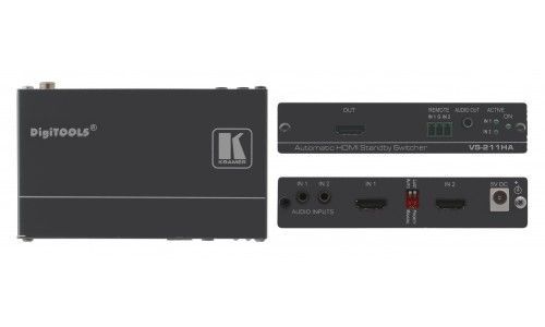 Коммутатор 2х1 HDMI с автоматическим переключением; коммутация по наличию сигнала, поддержка 4K60 4:4:4, деэмбедирование аудио Kramer Electronics VS-211X