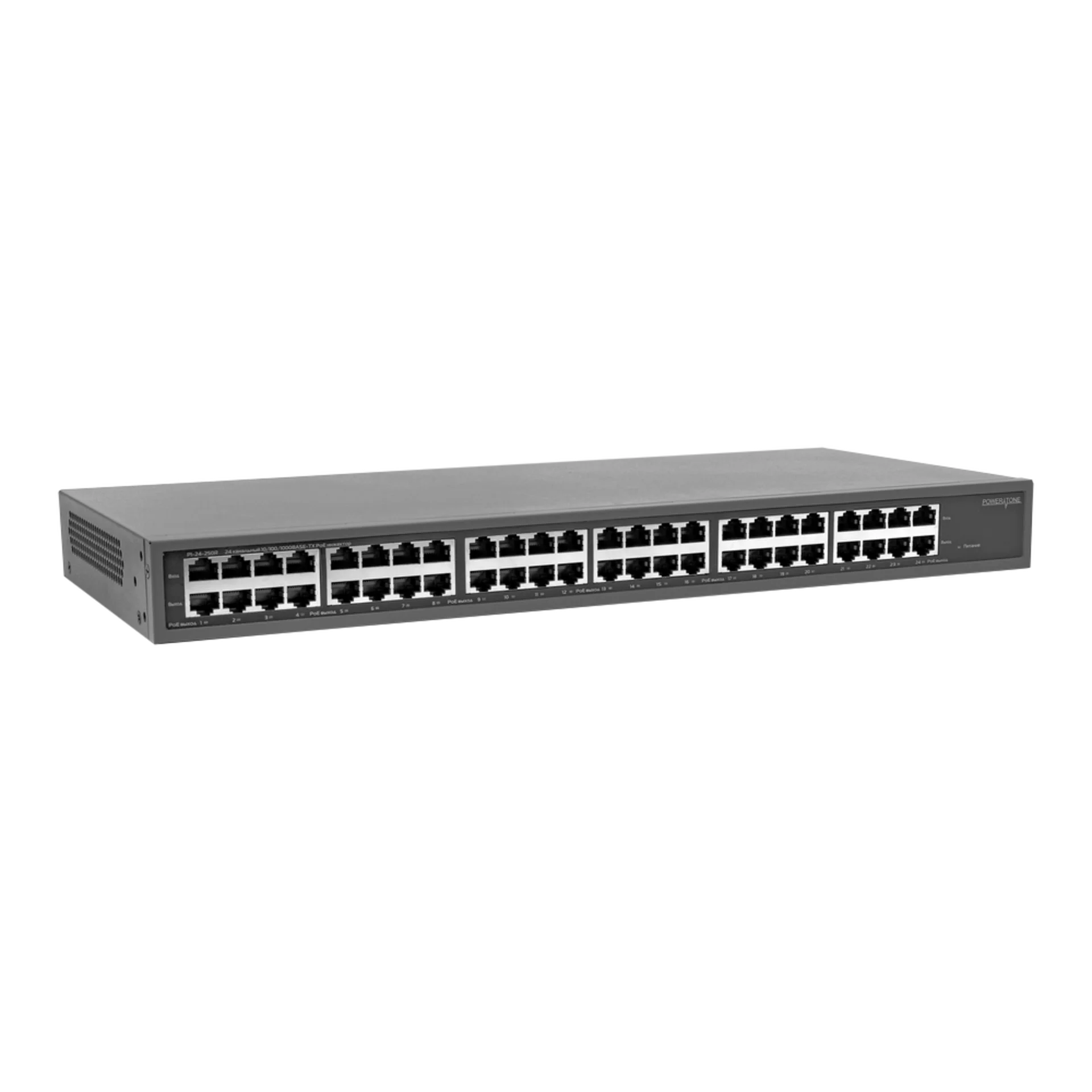 PoE инжектор стоечный неуправляемый PI-24-250R, 24x10/100/1000BASE-T PoE 802.3af&at, PoE бюджет 250Вт