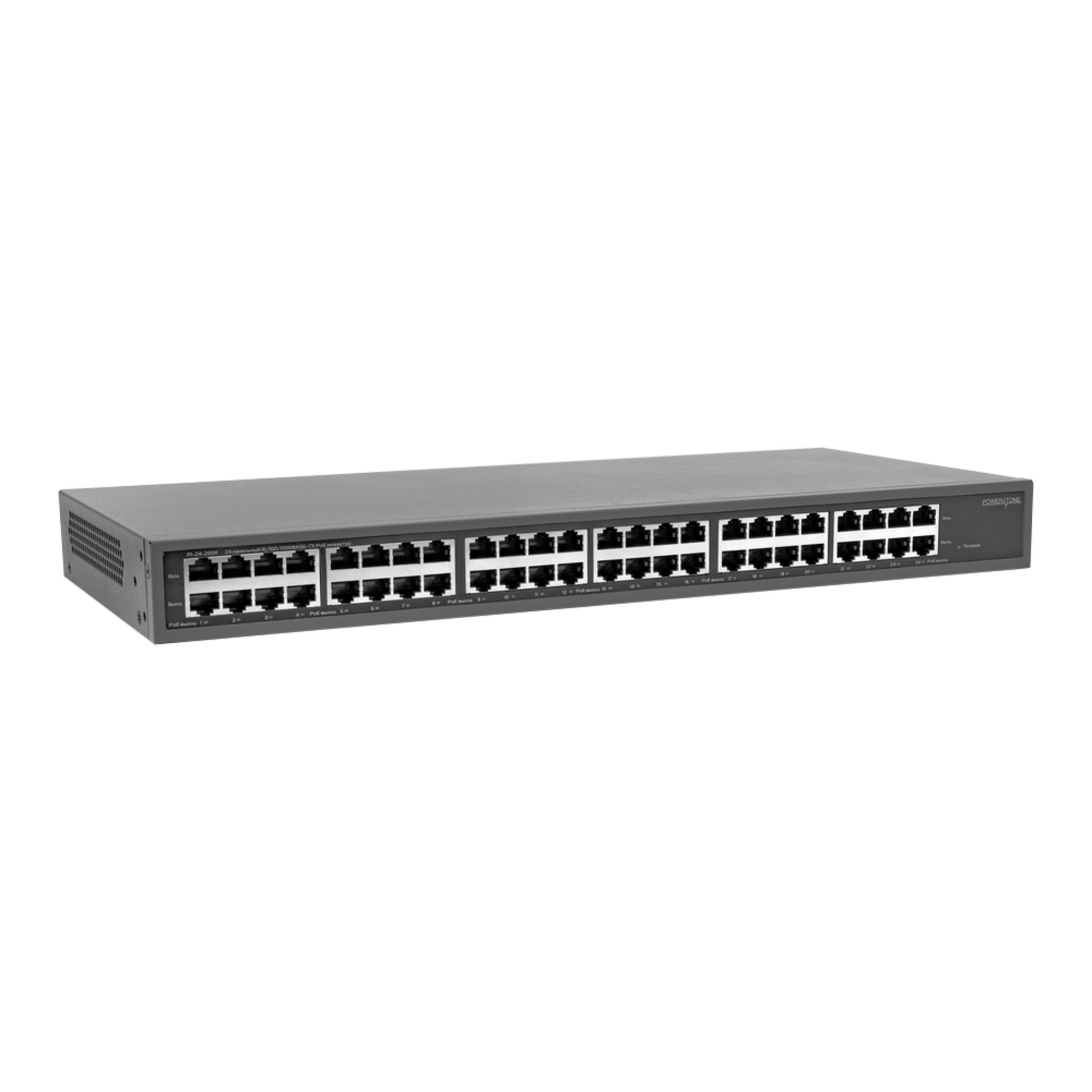 PoE инжектор стоечный неуправляемый PI-24-250R, 24x10/100/1000BASE-T PoE 802.3af&at, PoE бюджет 250Вт