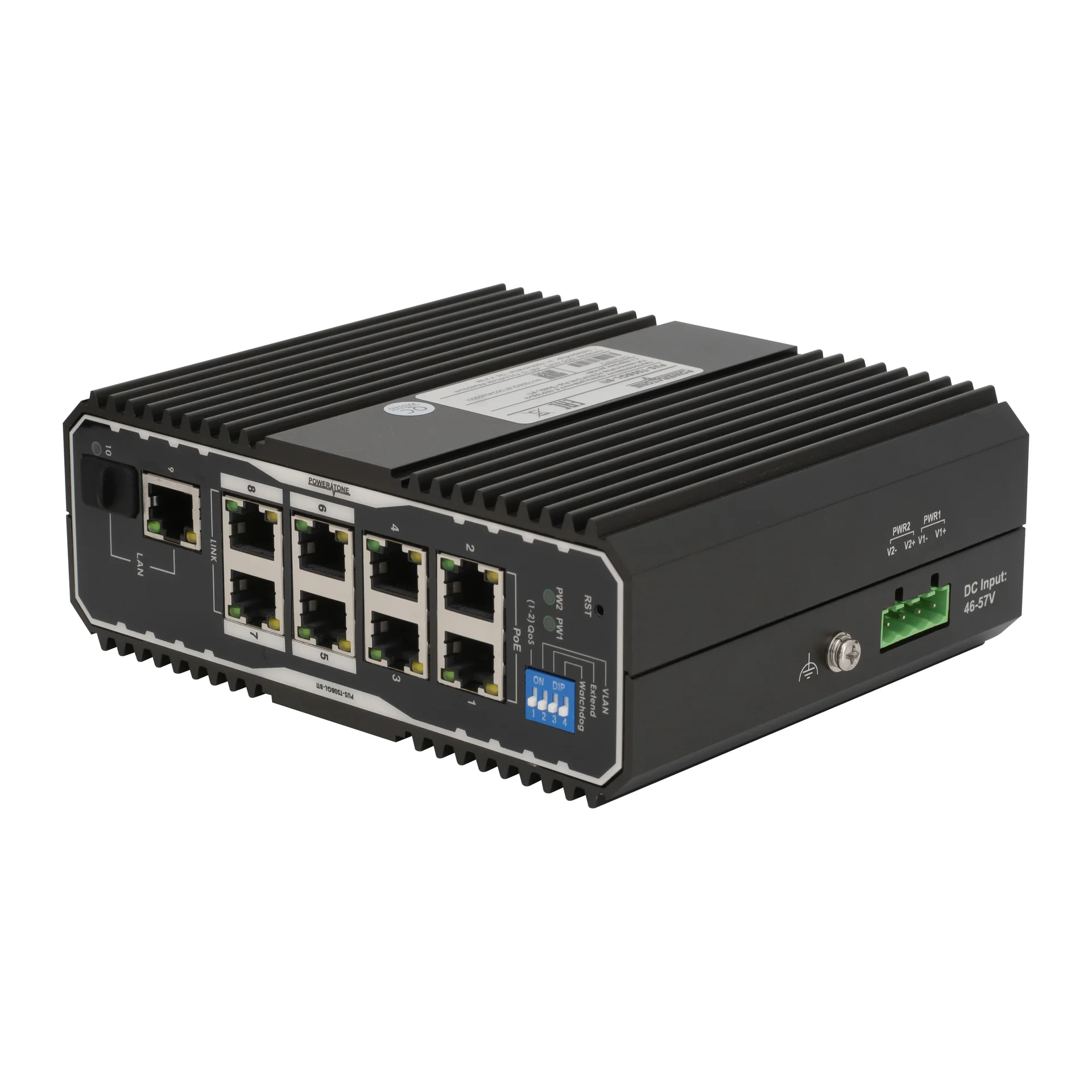 Неуправляемый промышленный 8 портовый PoE коммутатор POWERTONE PUS-TS08GL-BTi c 4 портами до 90Вт