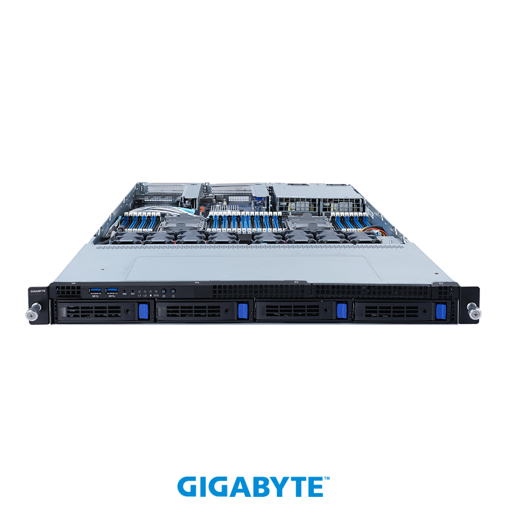 Платформа Gigabyte 1U R182-340, До двух процессоров Intel  Xeon Scalable Gen3, DDR4, 4x3,5" HDD SATA, 2x1000Base-T