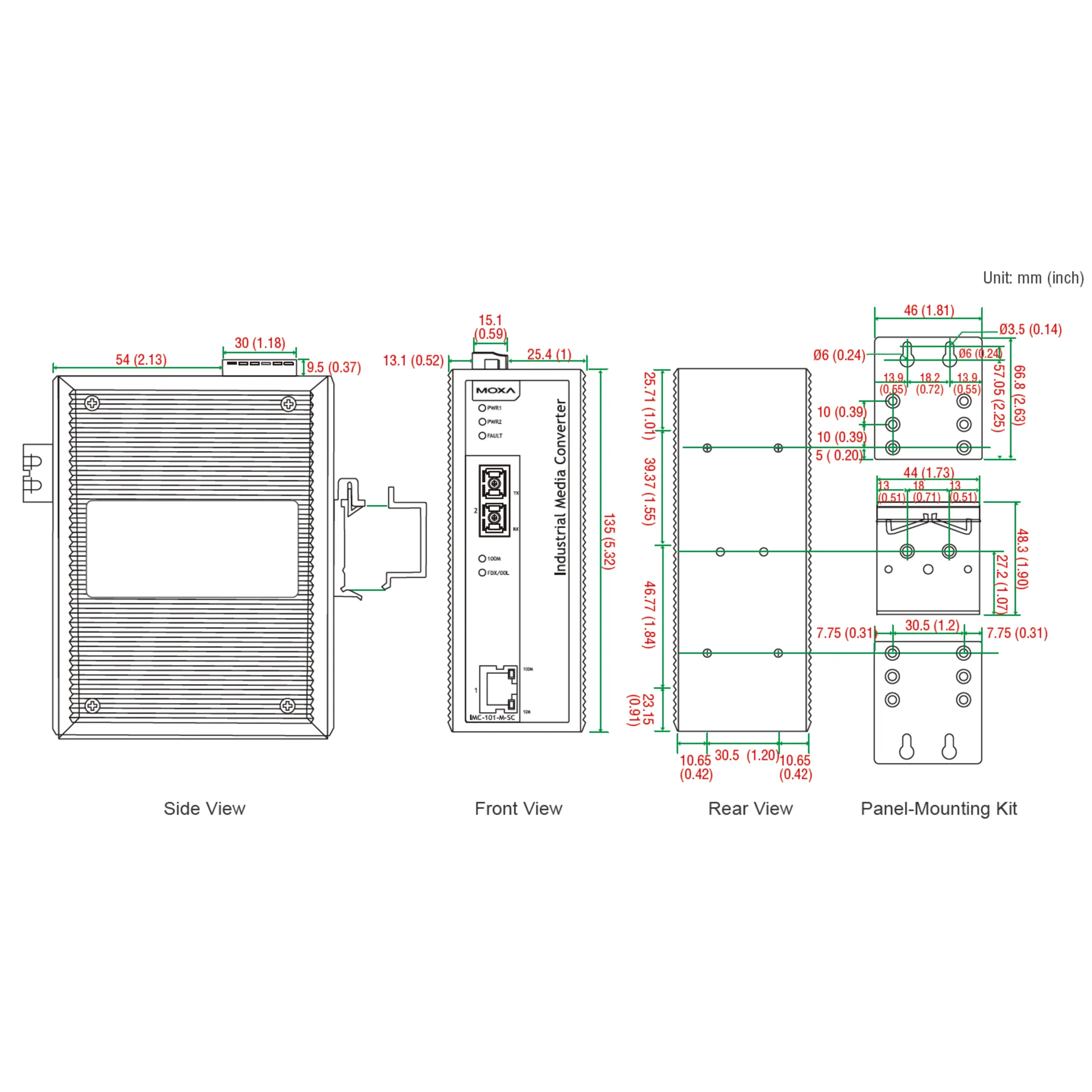 Медиаконвертер Ethernet 10/100BaseTX в 100BaseFX (одномодовое оптоволокно) в металлическом корпусе MOXA