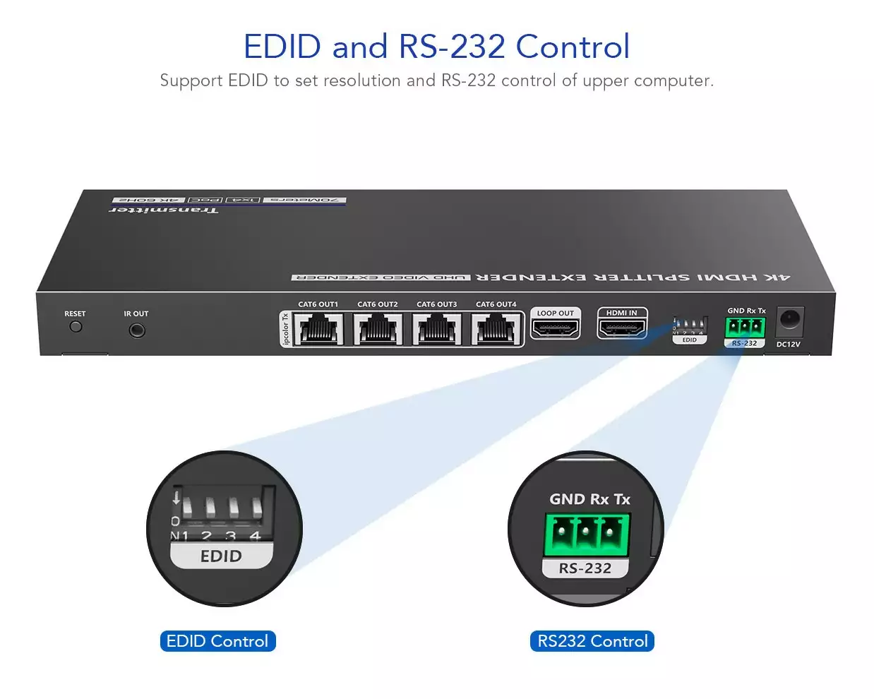 Удлинитель-разветвитель Lenkeng LKV824P-I 1×4 HDMI по витой паре, 4K, до 70 м