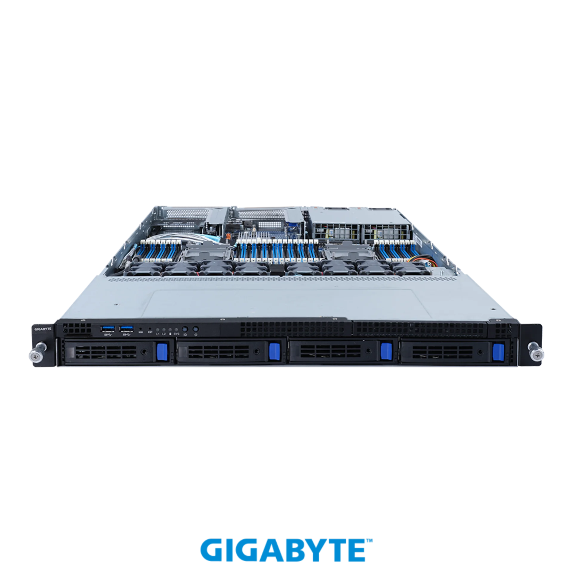 Платформа Gigabyte 1U R182-340, До двух процессоров Intel  Xeon Scalable Gen3, DDR4, 4x3,5" HDD SATA, 2x1000Base-T