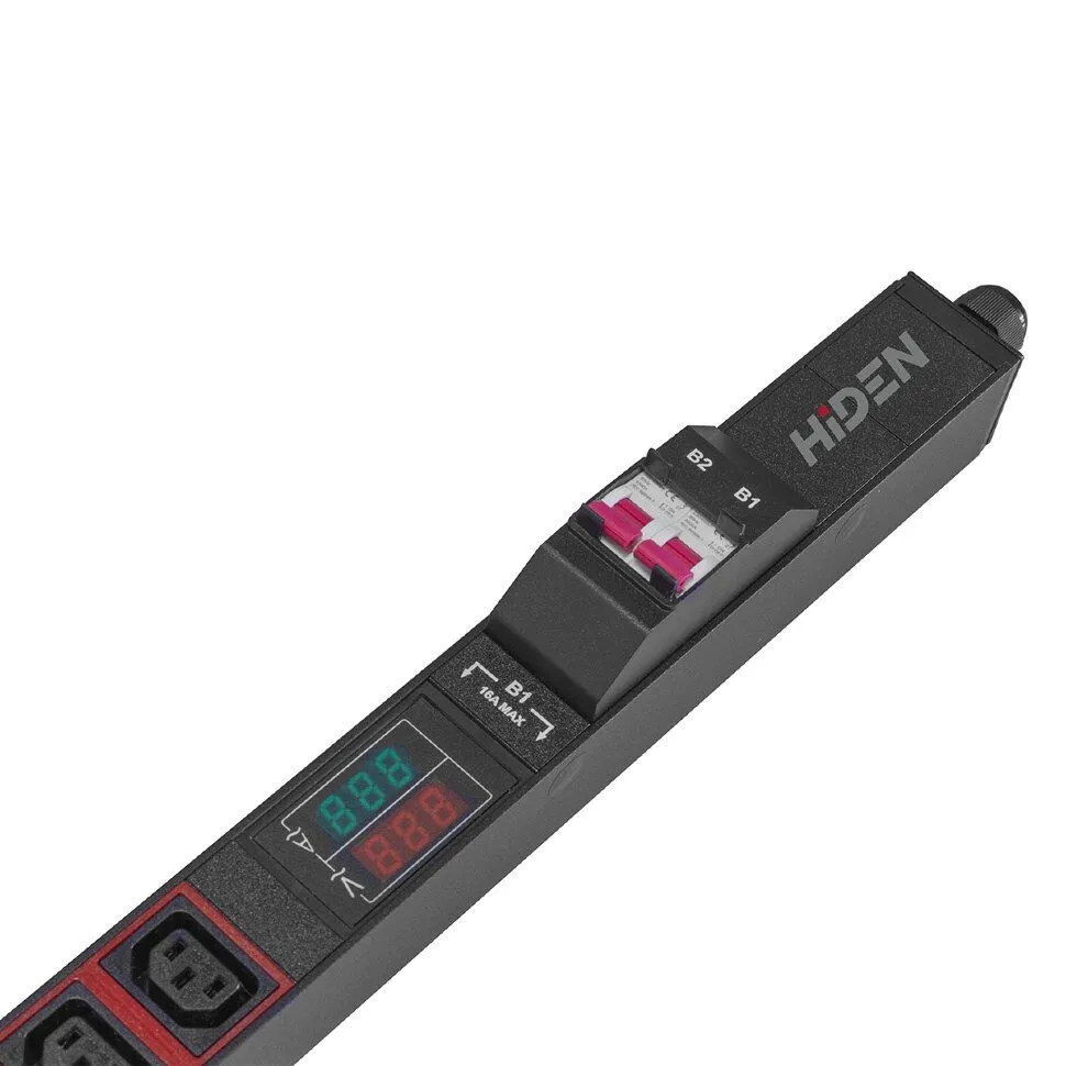 Блок розеток HIDEN EXPERT H1V-36A6B-32A-2Q-30Z однофазный вертикальный, 36 розеток С13, 6 розеток С19