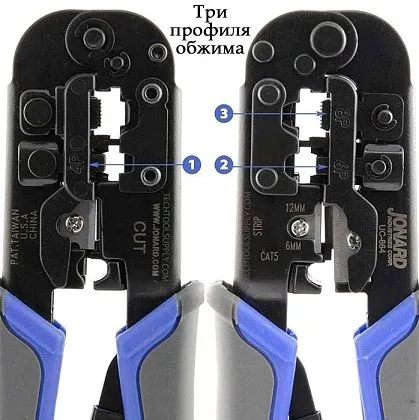 Jonard UC-864 - кримпер для обжима коннекторов RJ 45, RJ 22, RJ 12,  RJ 11 (6 в 1)