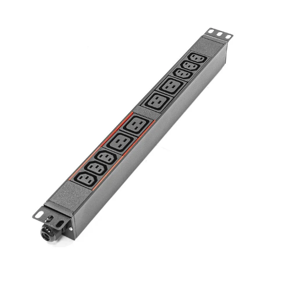 Блок розеток HIDEN EXPERT H1R-6A4B-63-T однофазный горизонтальный, 19", 6 розеток C13, 4 розетки C19, 63A